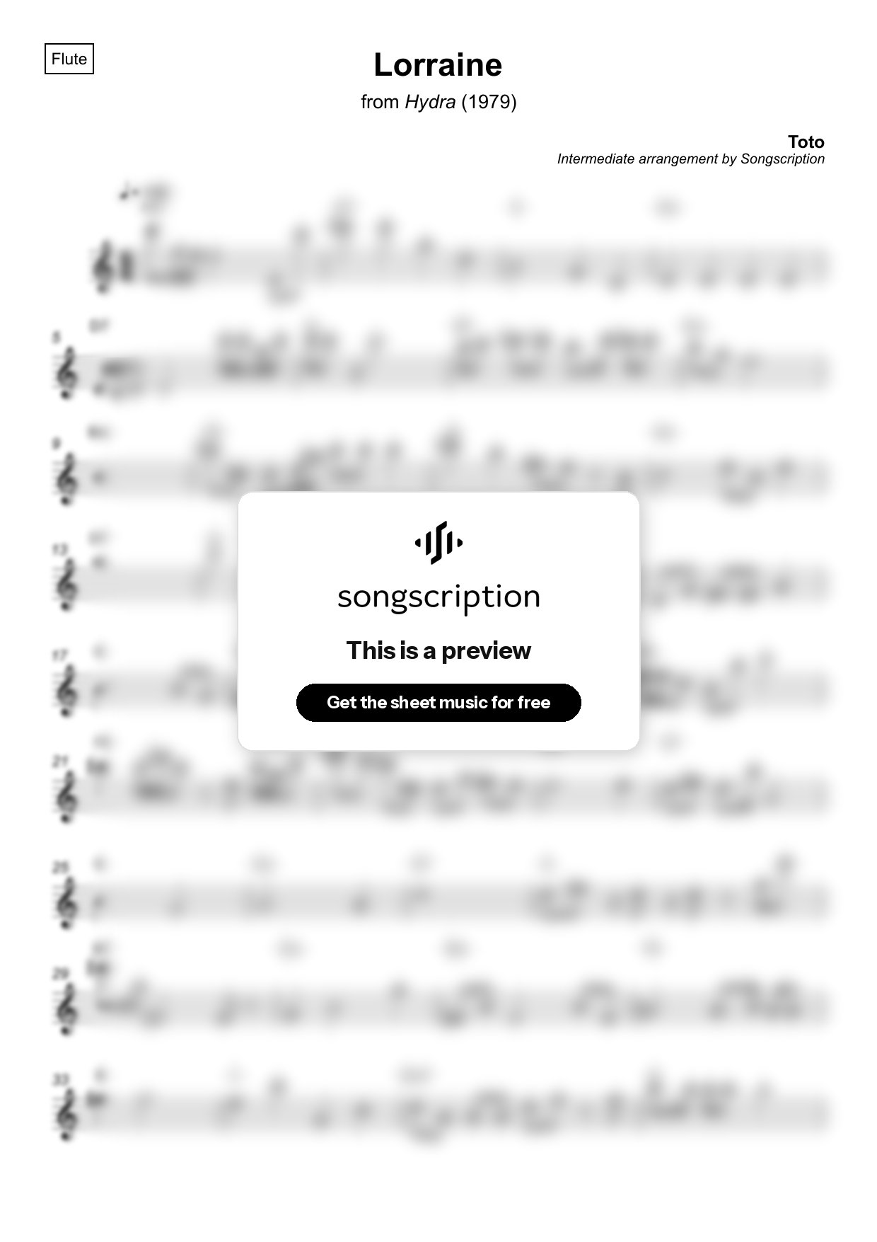 Intermediate Flute Sheet Music for "Lorraine" by Toto