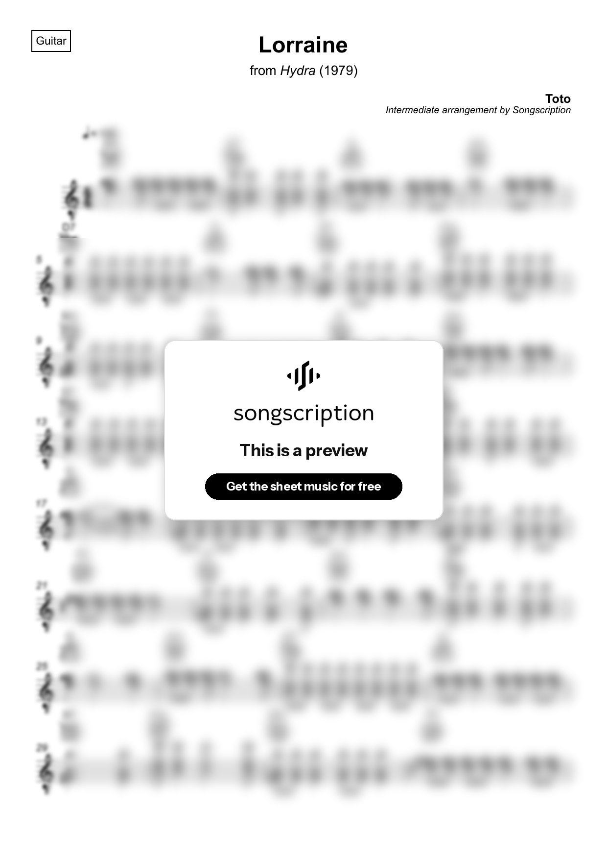 Intermediate Acoustic Guitar Sheet Music for "Lorraine" by Toto
