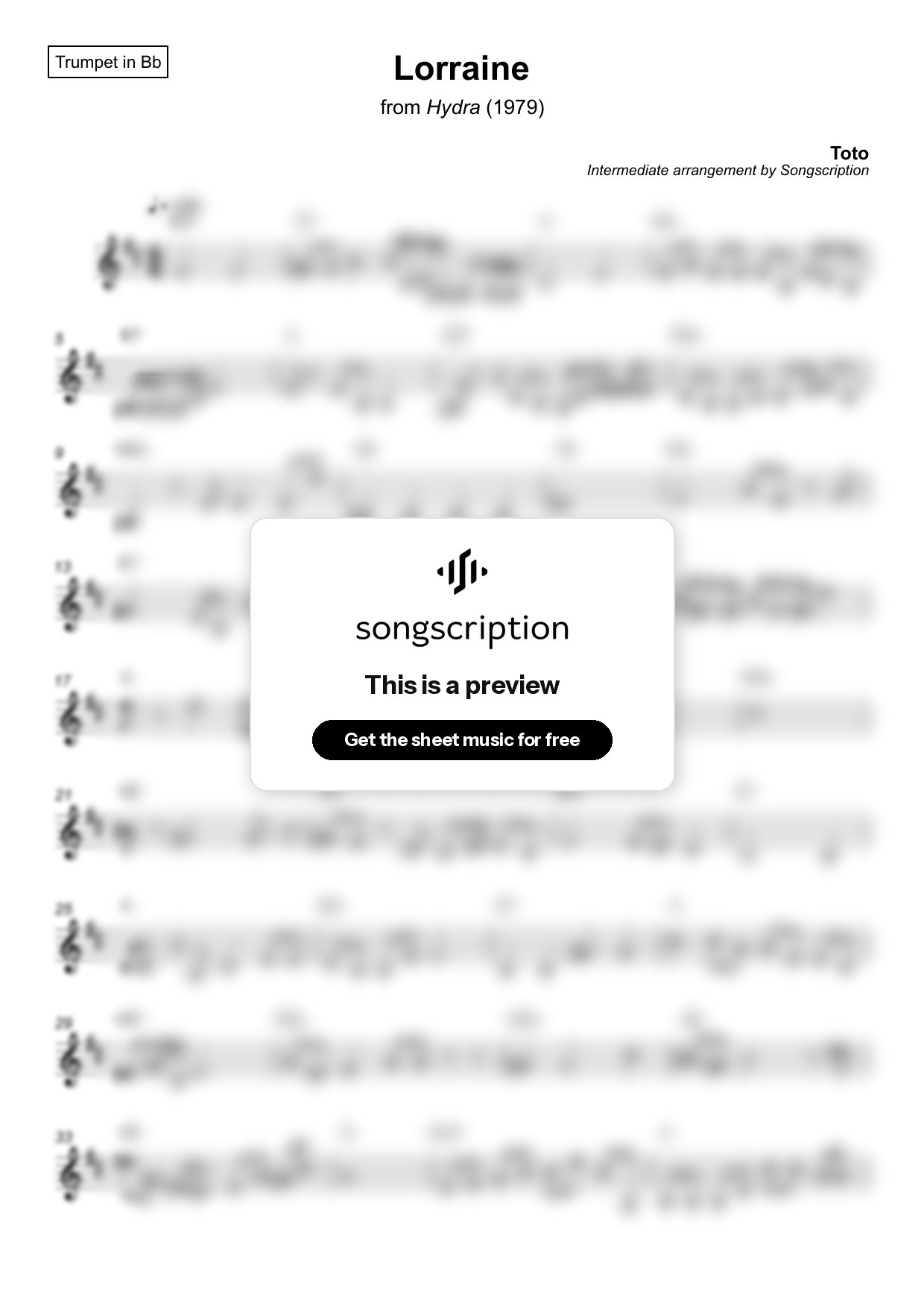 Intermediate Trumpet Sheet Music for "Lorraine" by Toto