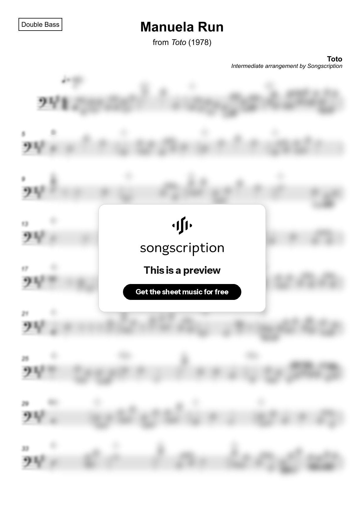 Intermediate Double Bass Sheet Music for "Manuela Run" by Toto