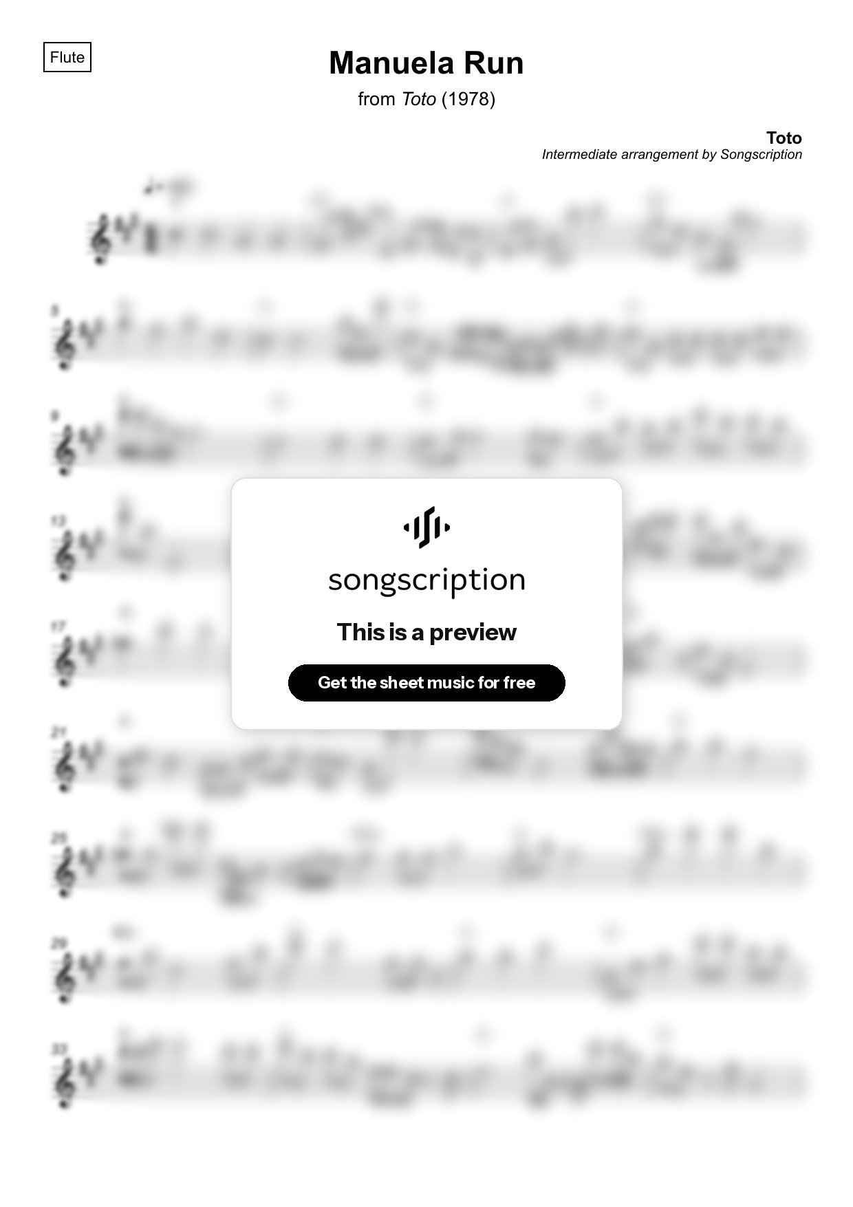 Intermediate Flute Sheet Music for "Manuela Run" by Toto