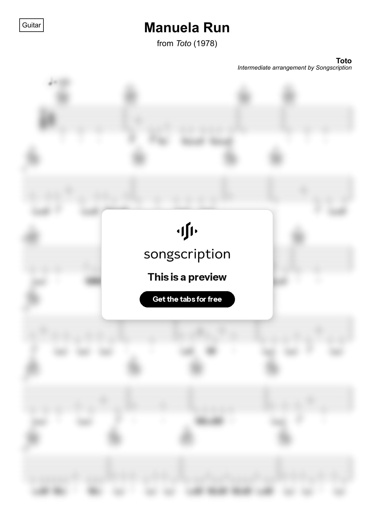 Intermediate Acoustic Guitar Tabs for "Manuela Run" by Toto