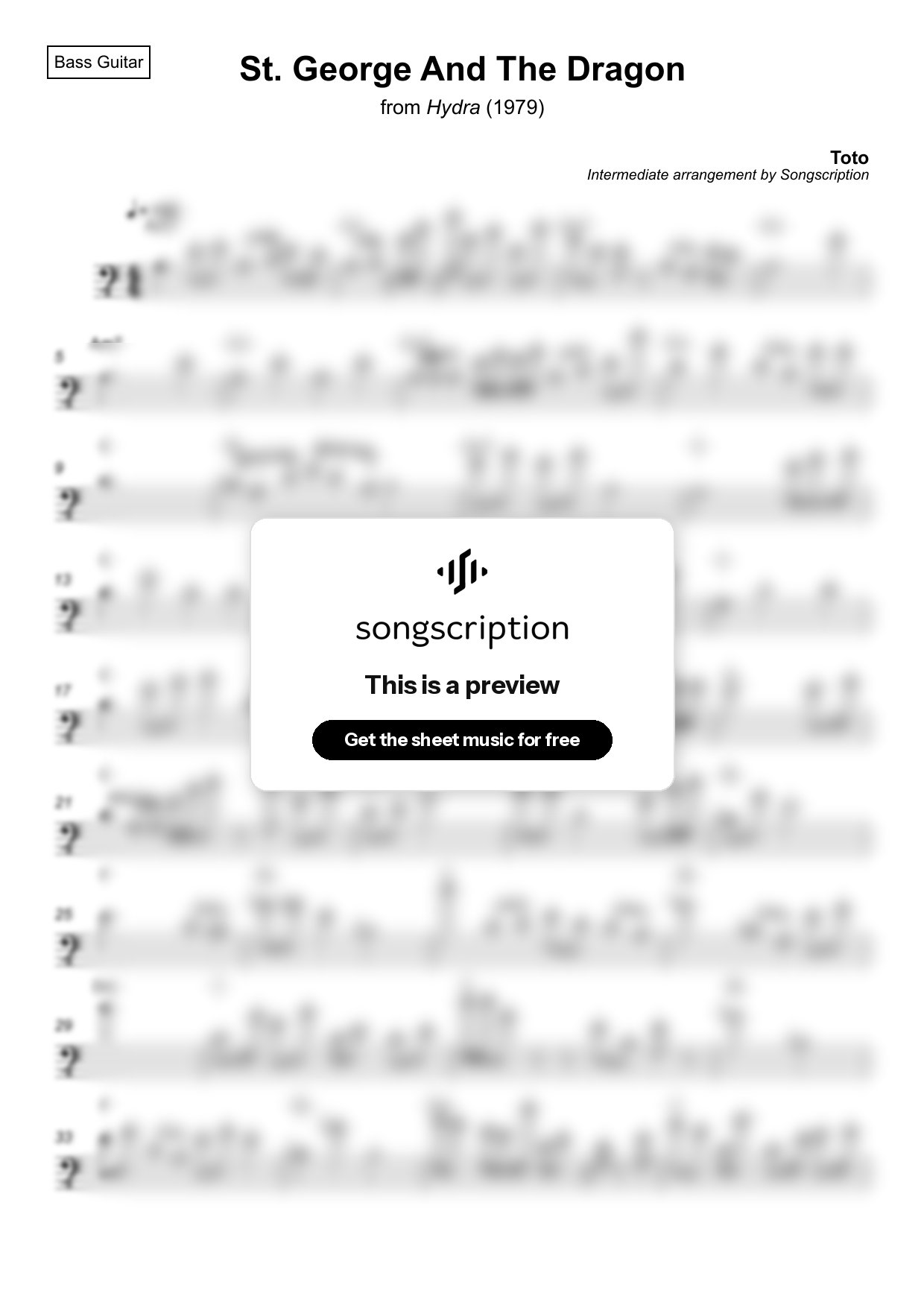 Intermediate Bass Guitar Sheet Music for "St. George And The Dragon" by Toto