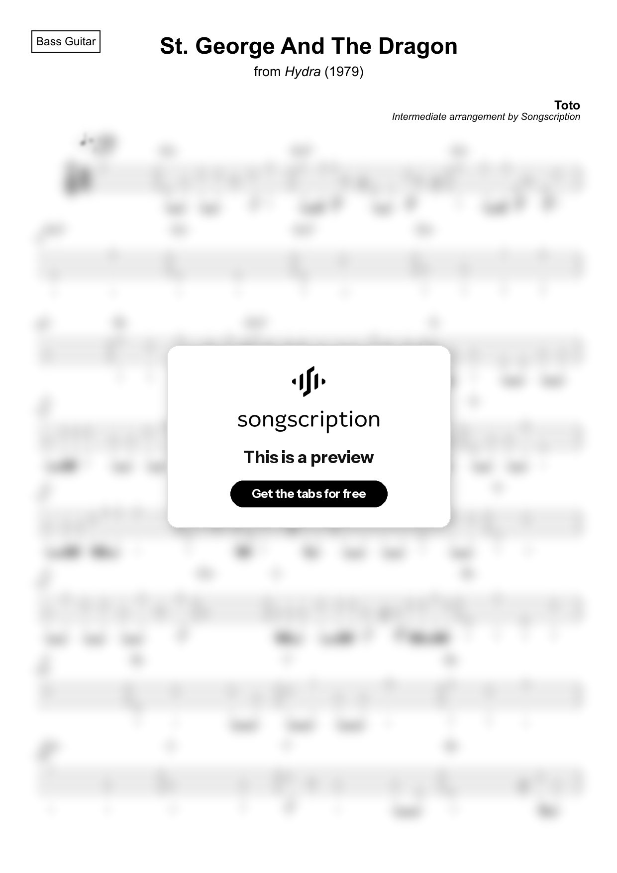 Intermediate Bass Guitar Tabs for "St. George And The Dragon" by Toto