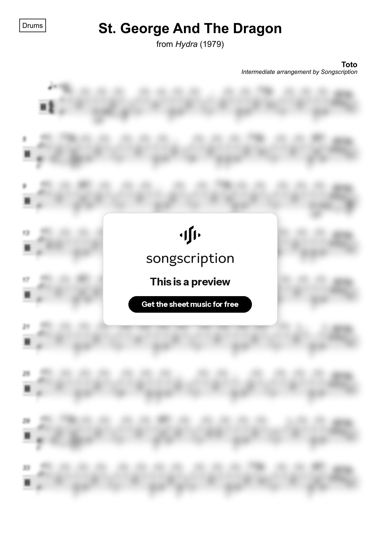 Intermediate Drums Sheet Music for "St. George And The Dragon" by Toto