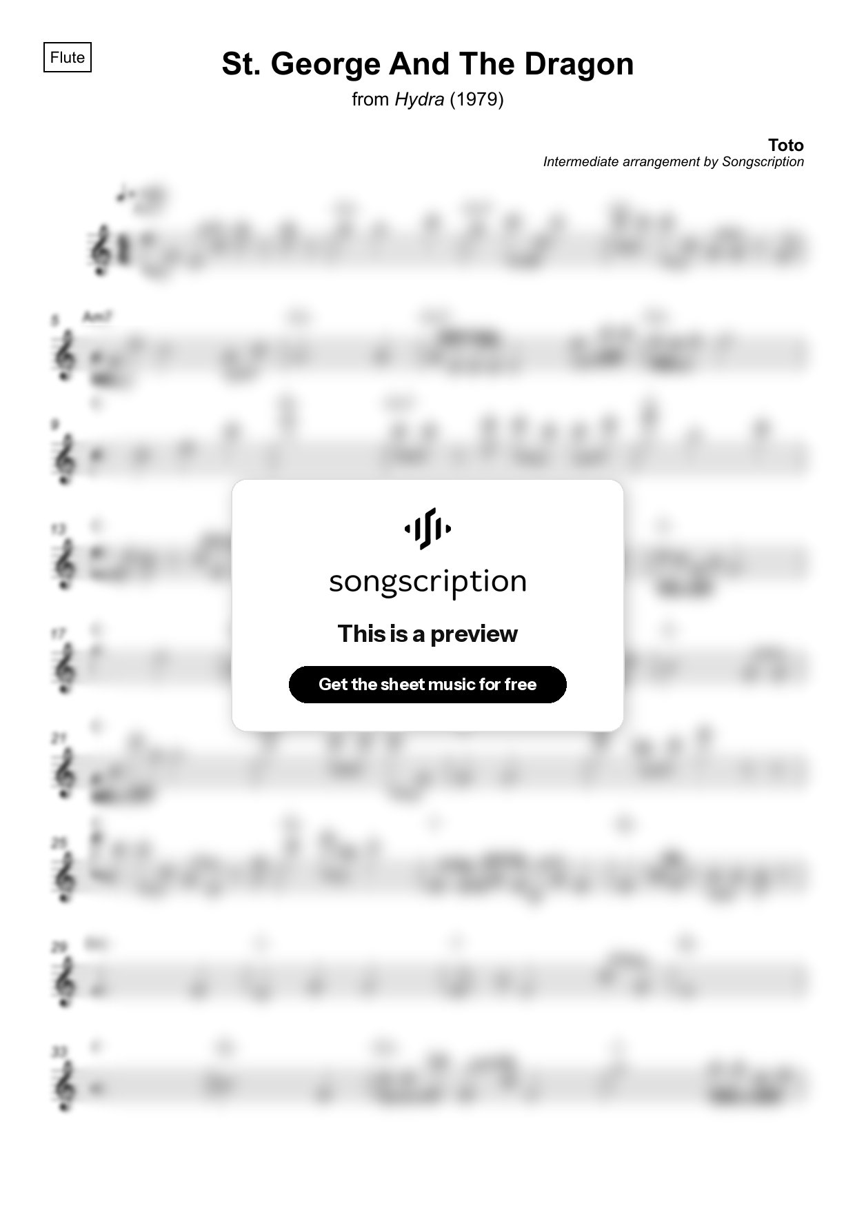 Intermediate Flute Sheet Music for "St. George And The Dragon" by Toto