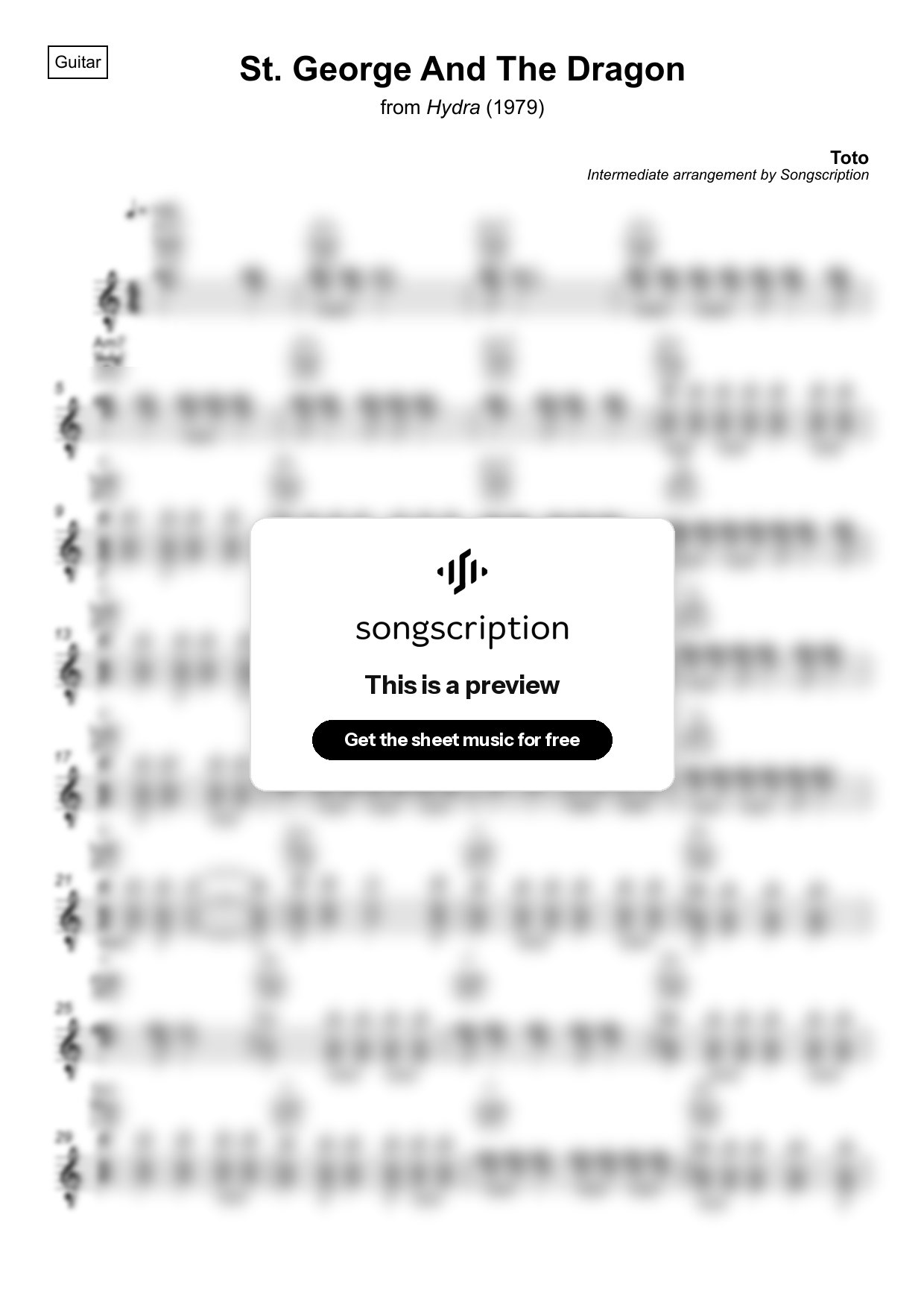 Intermediate Acoustic Guitar Sheet Music for "St. George And The Dragon" by Toto