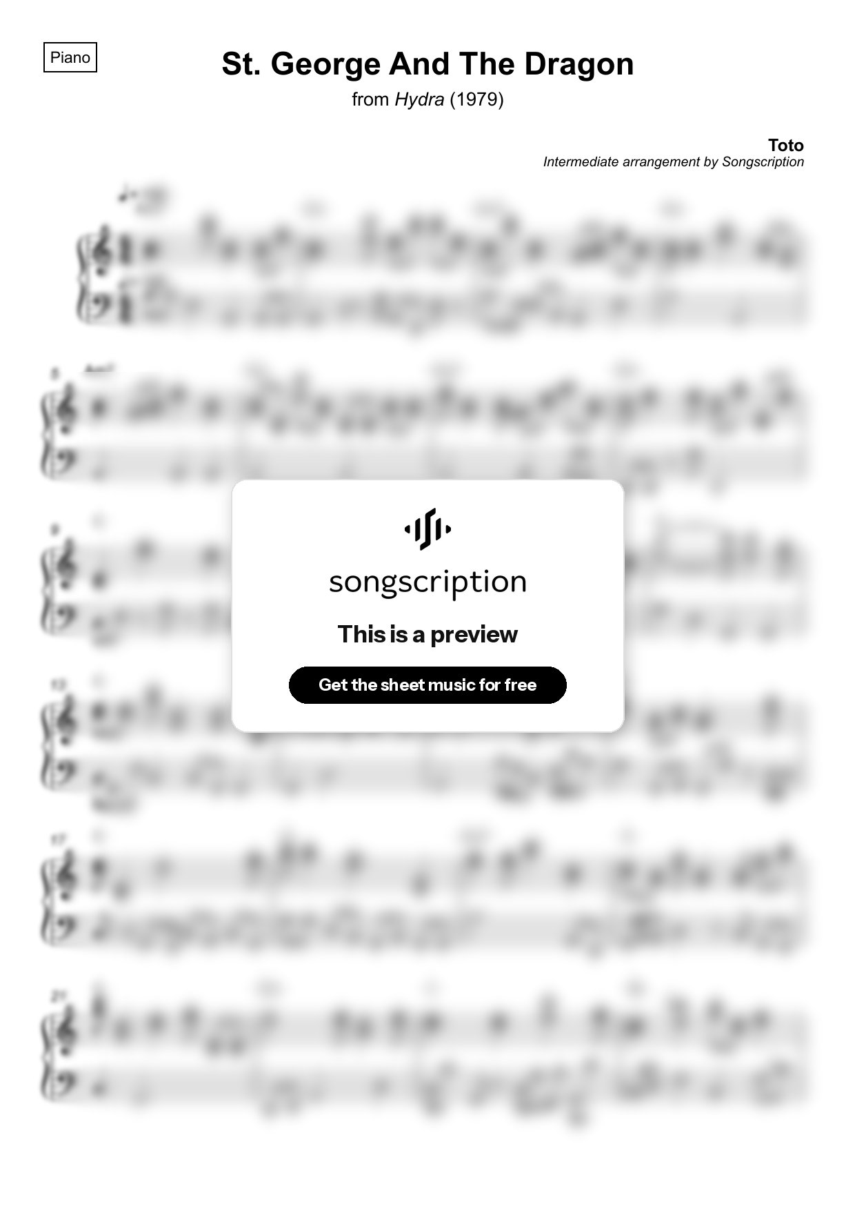 Intermediate Piano Sheet Music for "St. George And The Dragon" by Toto