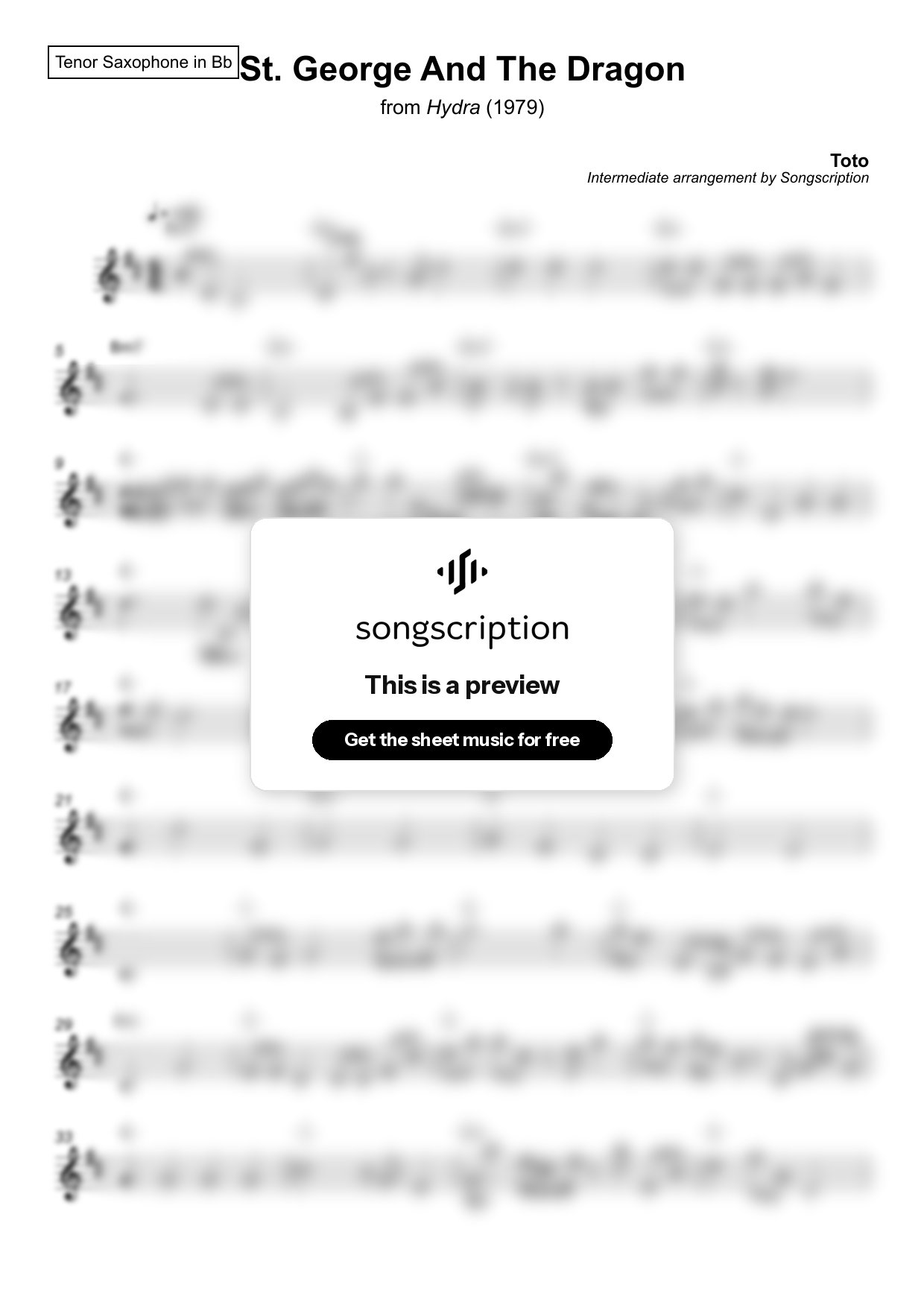 Intermediate Tenor Sax Sheet Music for "St. George And The Dragon" by Toto