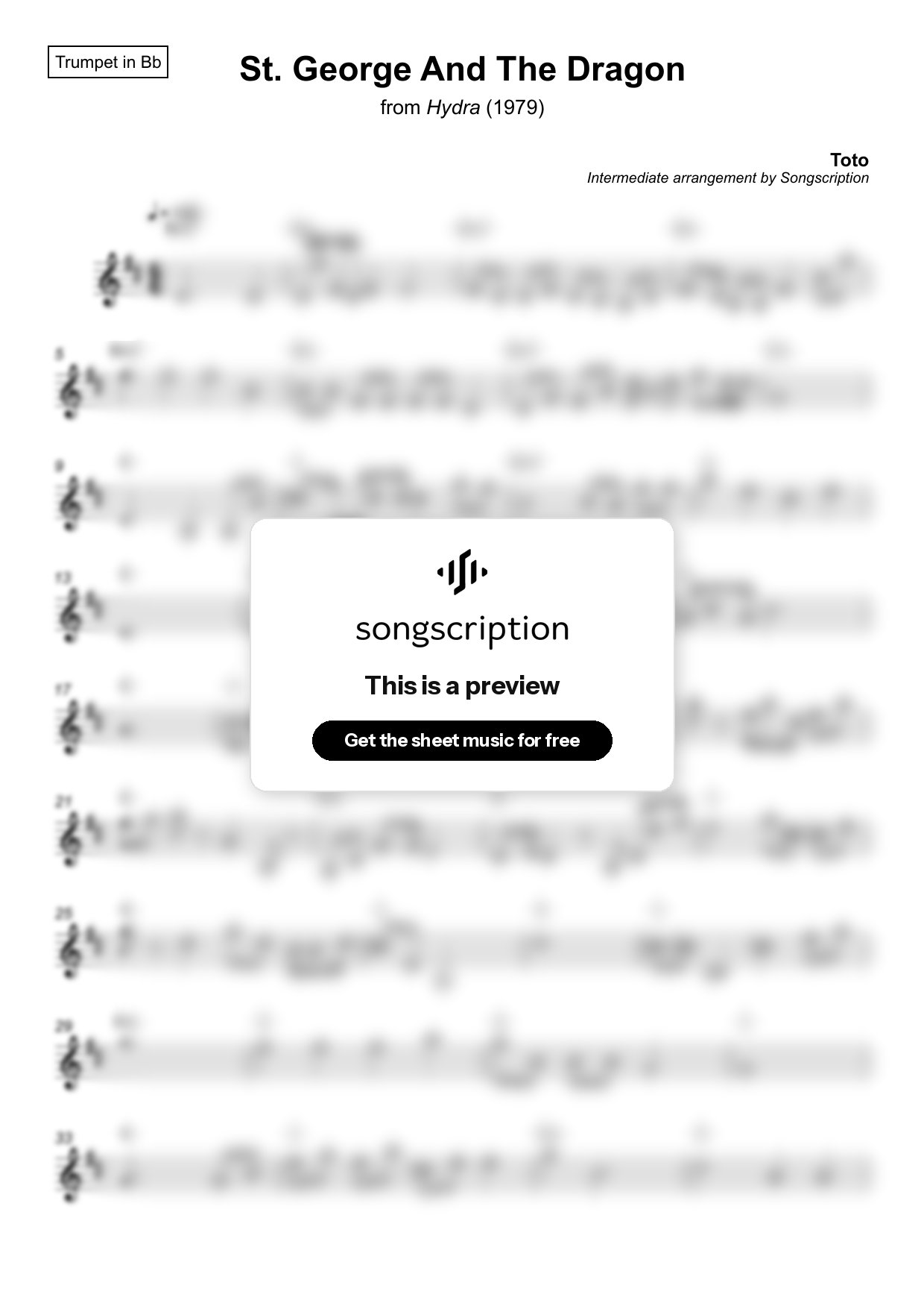 Intermediate Trumpet Sheet Music for "St. George And The Dragon" by Toto