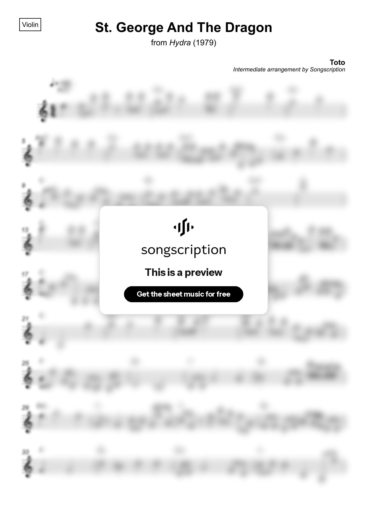 Intermediate Violin Sheet Music for "St. George And The Dragon" by Toto