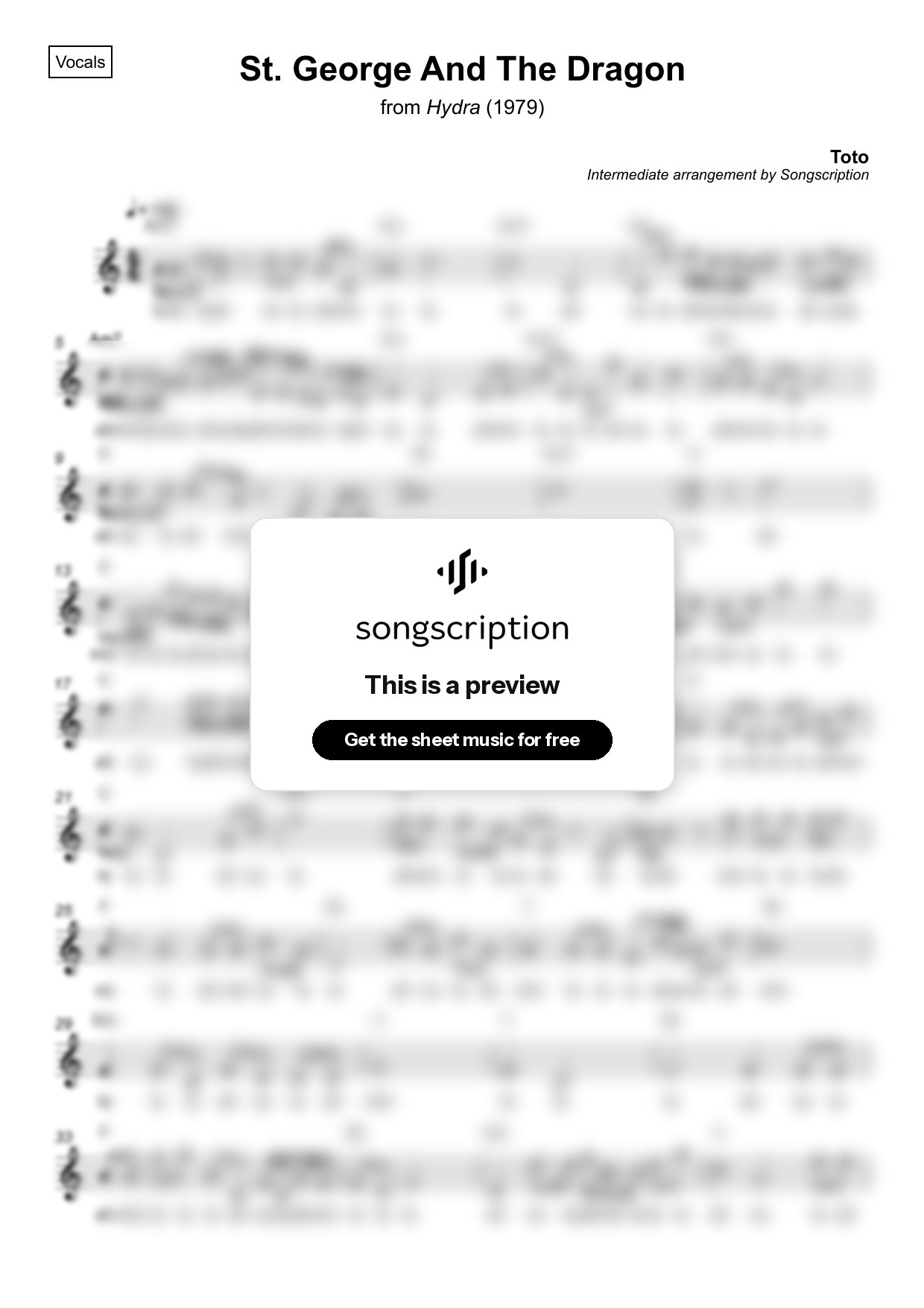 Intermediate Vocals Sheet Music for "St. George And The Dragon" by Toto