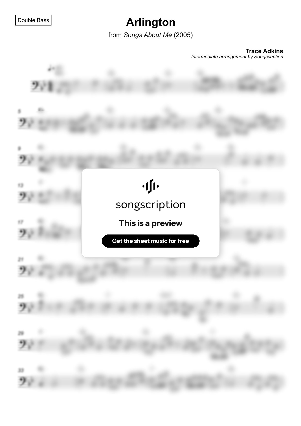Intermediate Double Bass Sheet Music for "Arlington" by Trace Adkins