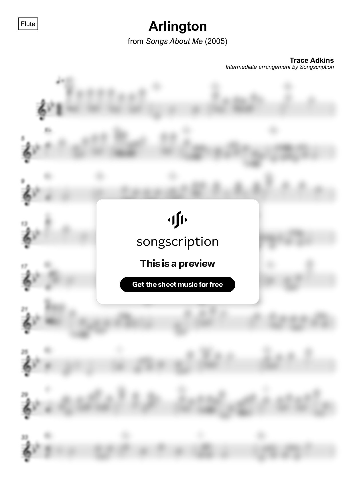 Intermediate Flute Sheet Music for "Arlington" by Trace Adkins
