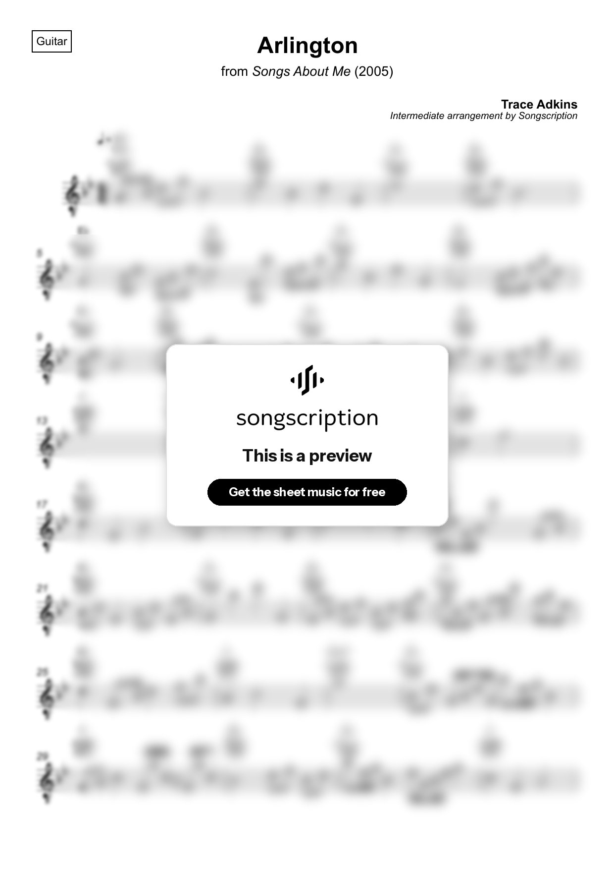 Intermediate Acoustic Guitar Sheet Music for "Arlington" by Trace Adkins