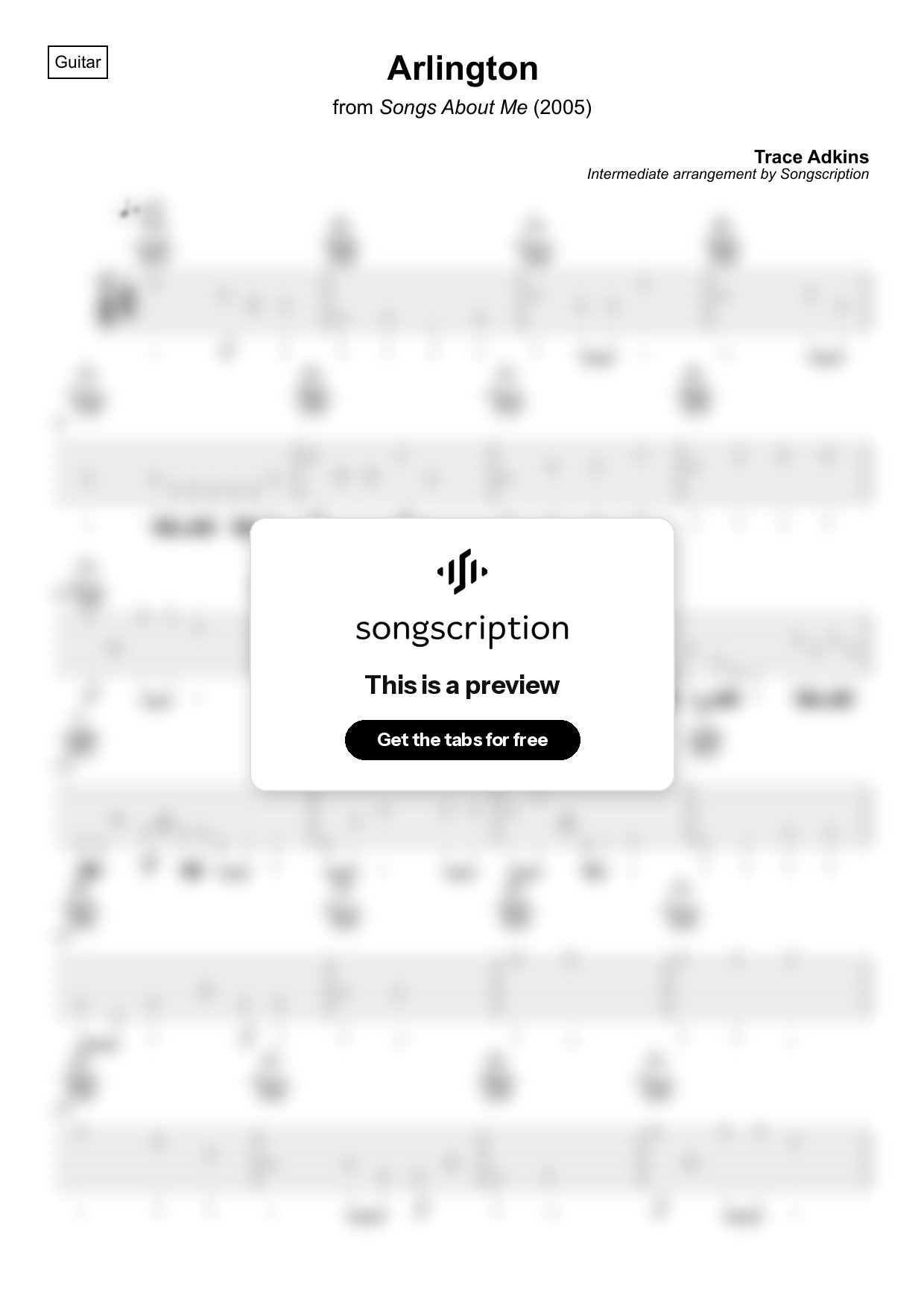 Intermediate Acoustic Guitar Tabs for "Arlington" by Trace Adkins