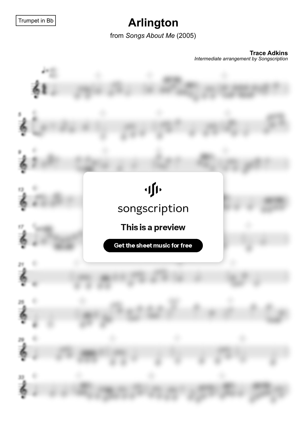 Intermediate Trumpet Sheet Music for "Arlington" by Trace Adkins