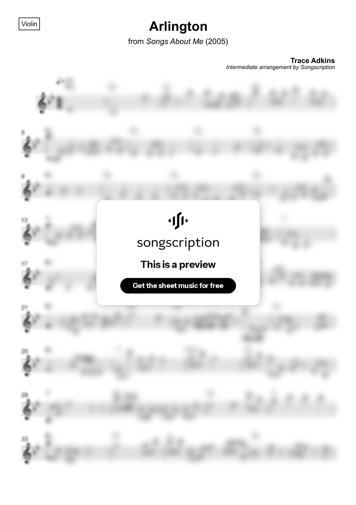 Intermediate Violin Sheet Music for "Arlington" by Trace Adkins