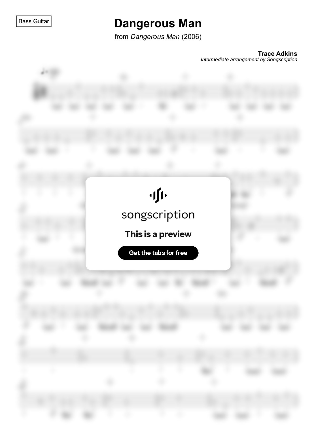 Intermediate Bass Guitar Tabs for "Dangerous Man" by Trace Adkins