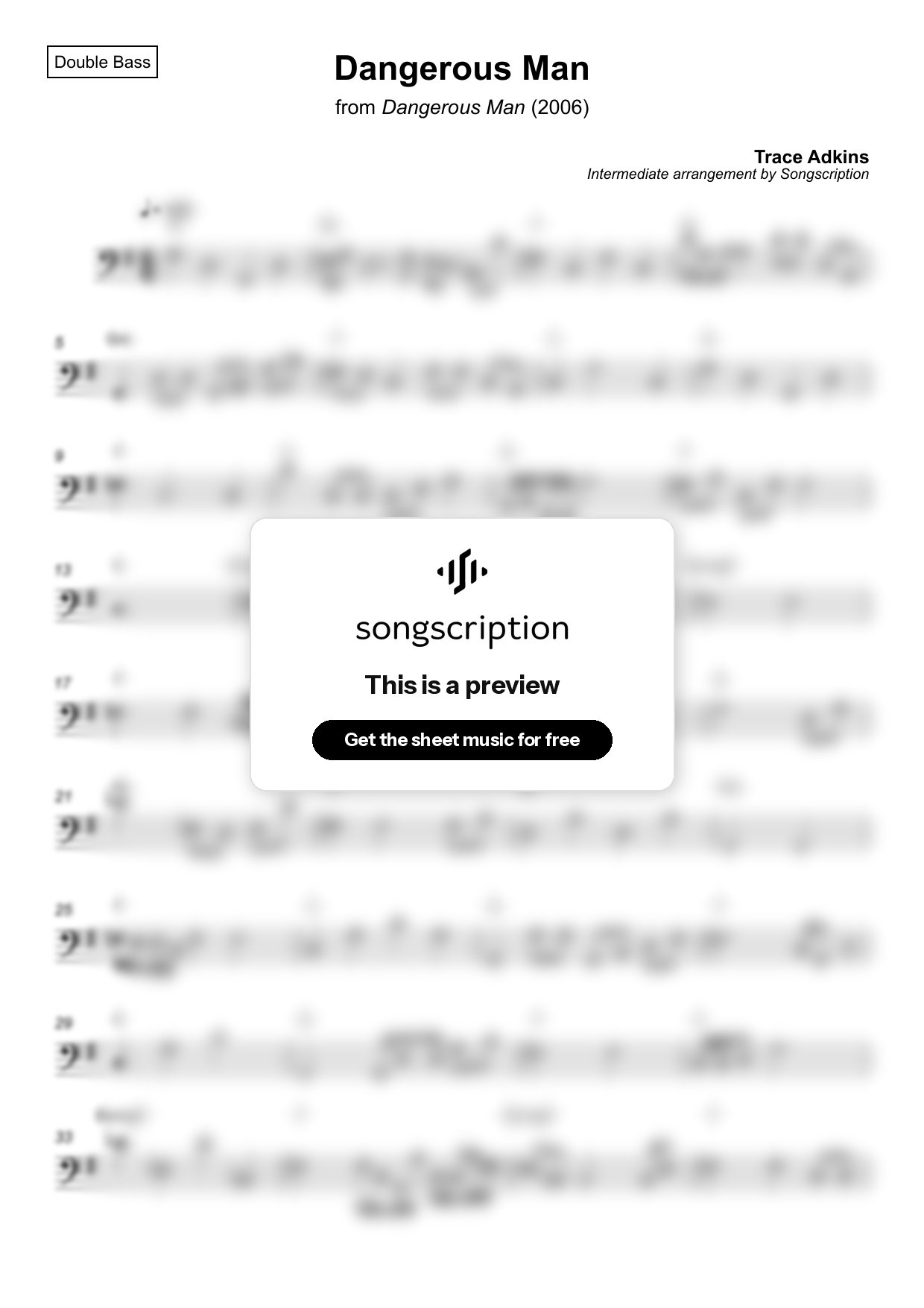 Intermediate Double Bass Sheet Music for "Dangerous Man" by Trace Adkins