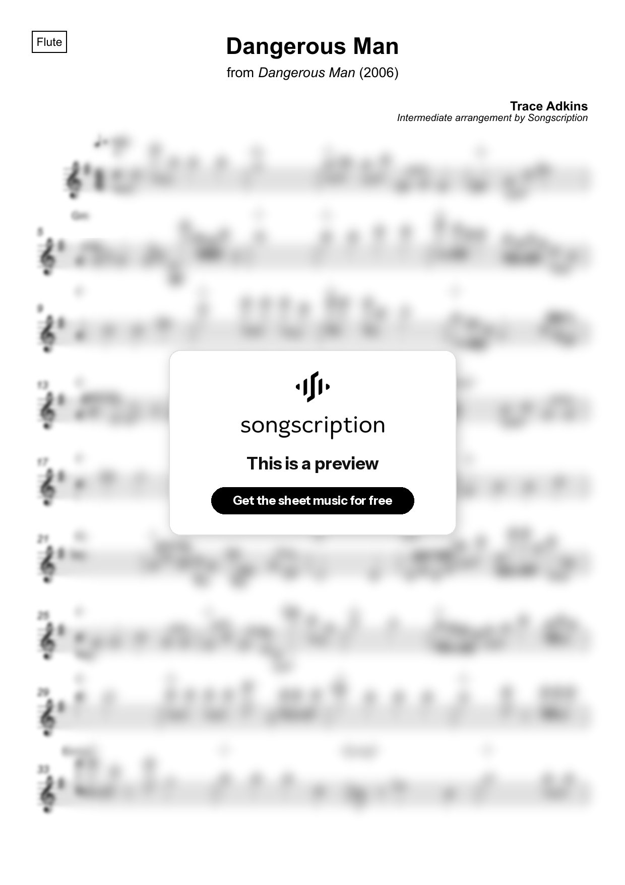 Intermediate Flute Sheet Music for "Dangerous Man" by Trace Adkins