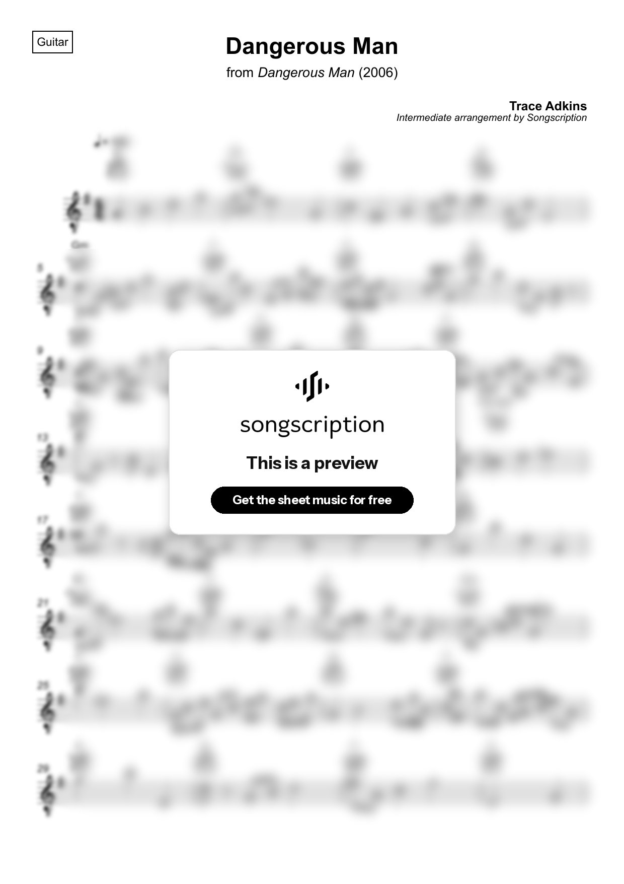 Intermediate Acoustic Guitar Sheet Music for "Dangerous Man" by Trace Adkins