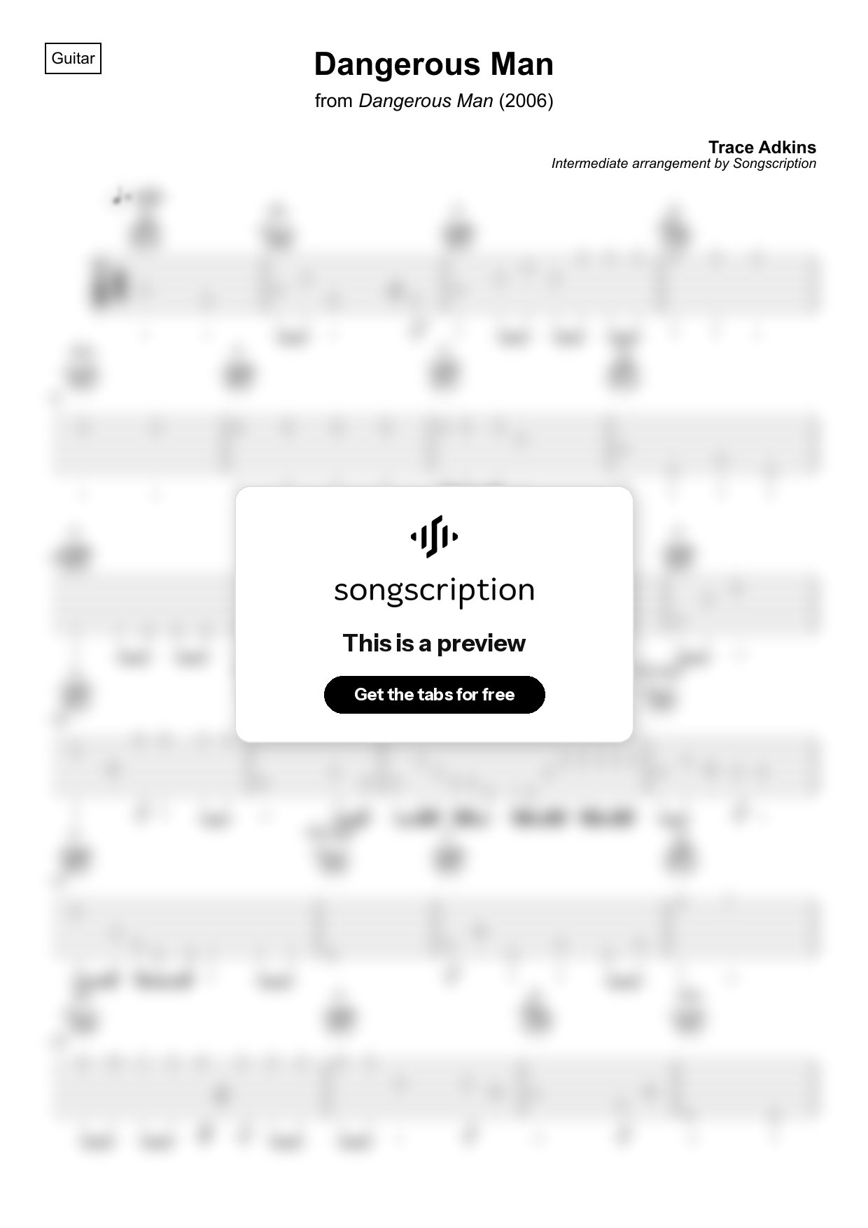 Intermediate Acoustic Guitar Tabs for "Dangerous Man" by Trace Adkins