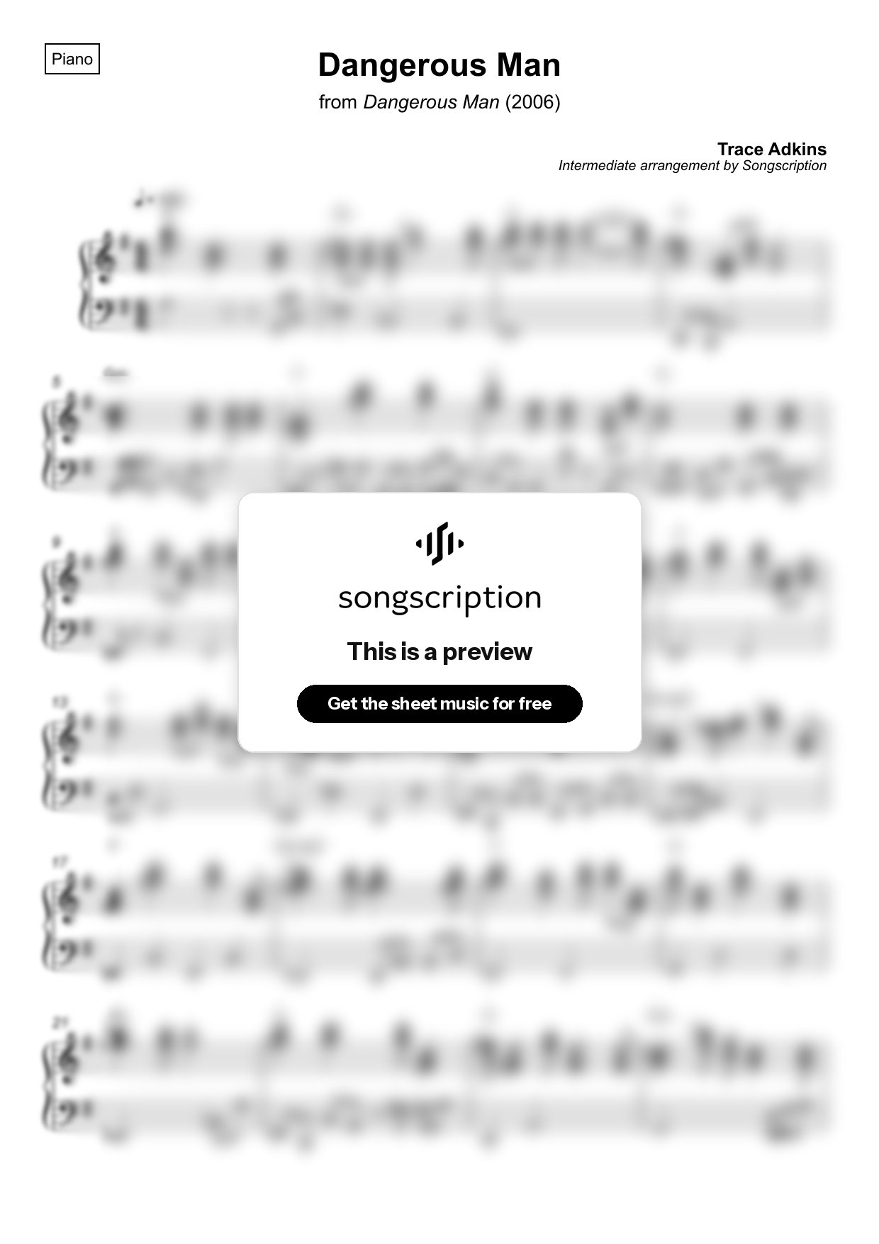 Intermediate Piano Sheet Music for "Dangerous Man" by Trace Adkins