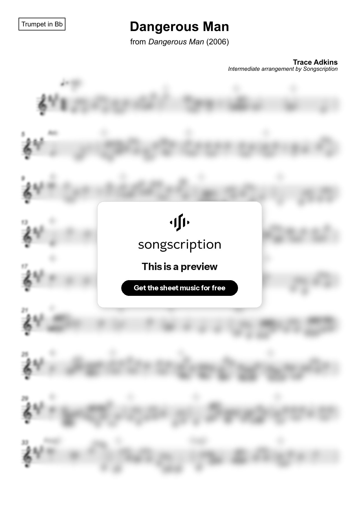 Intermediate Trumpet Sheet Music for "Dangerous Man" by Trace Adkins
