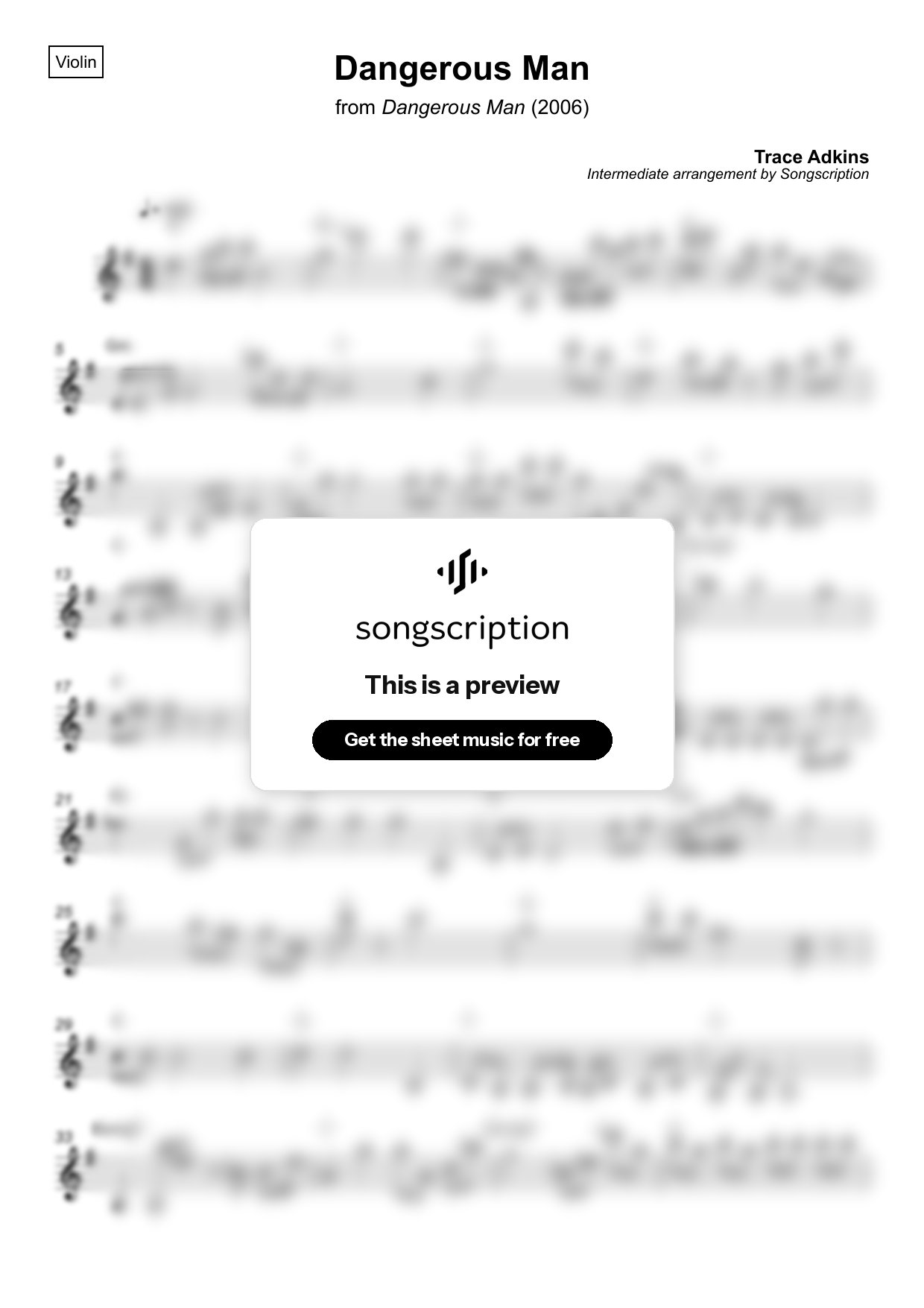 Intermediate Violin Sheet Music for "Dangerous Man" by Trace Adkins
