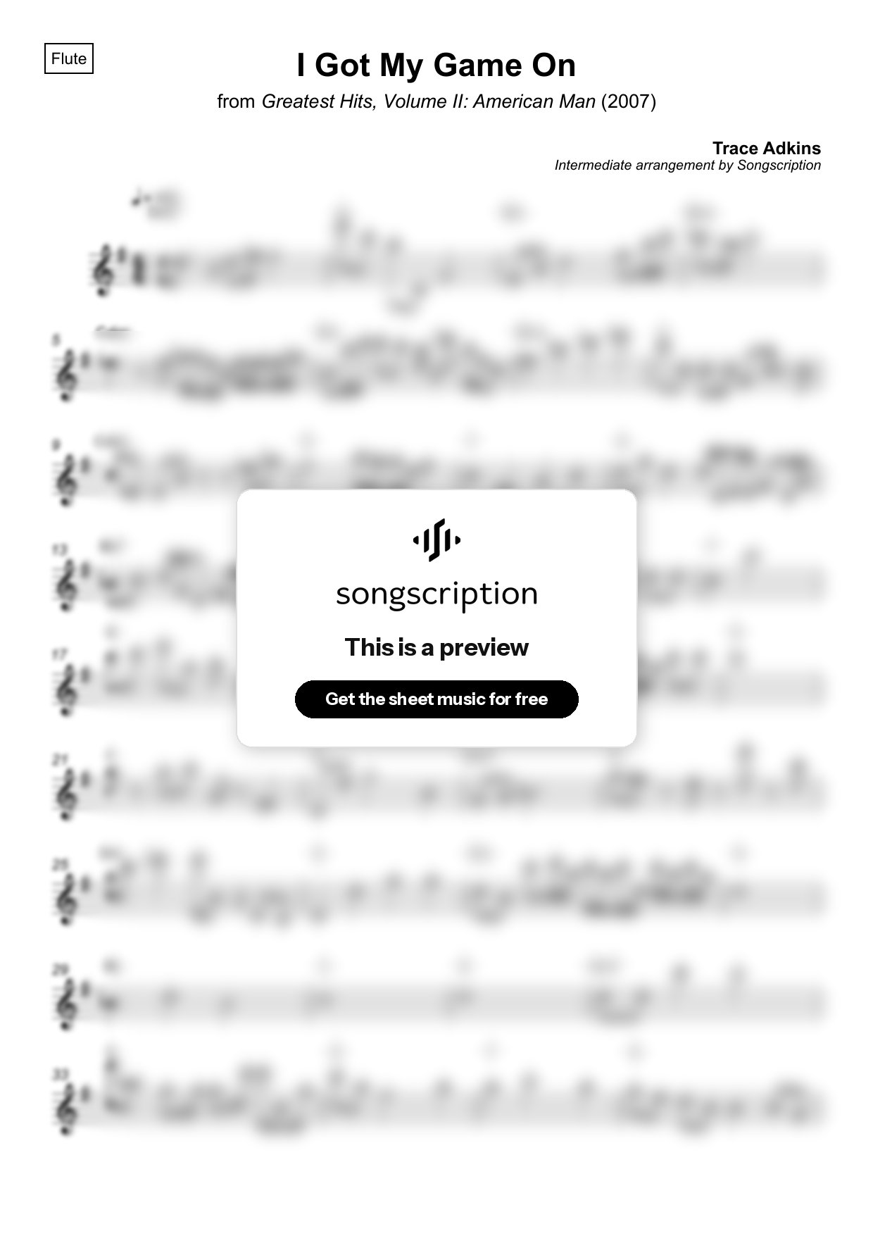Intermediate Flute Sheet Music for "I Got My Game On" by Trace Adkins