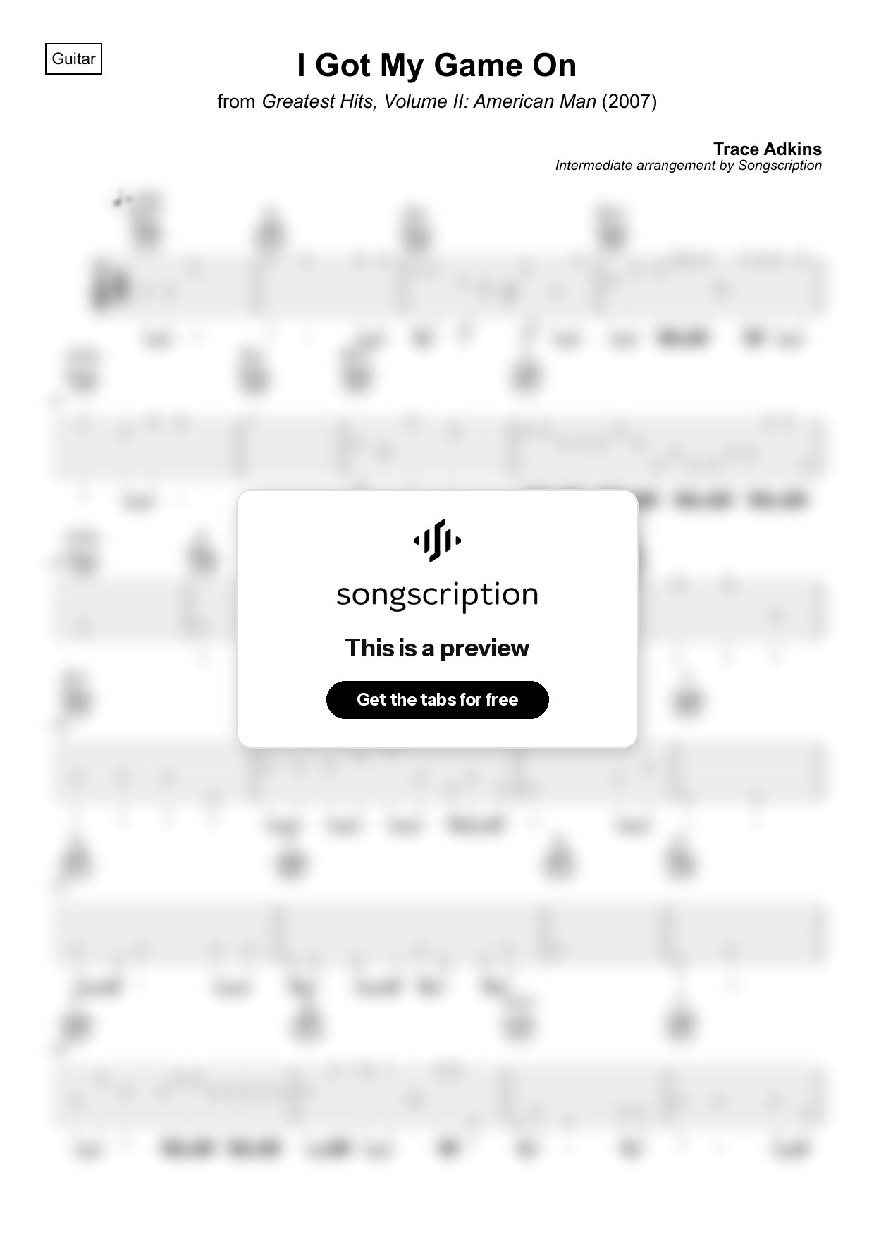 Intermediate Acoustic Guitar Tabs for "I Got My Game On" by Trace Adkins