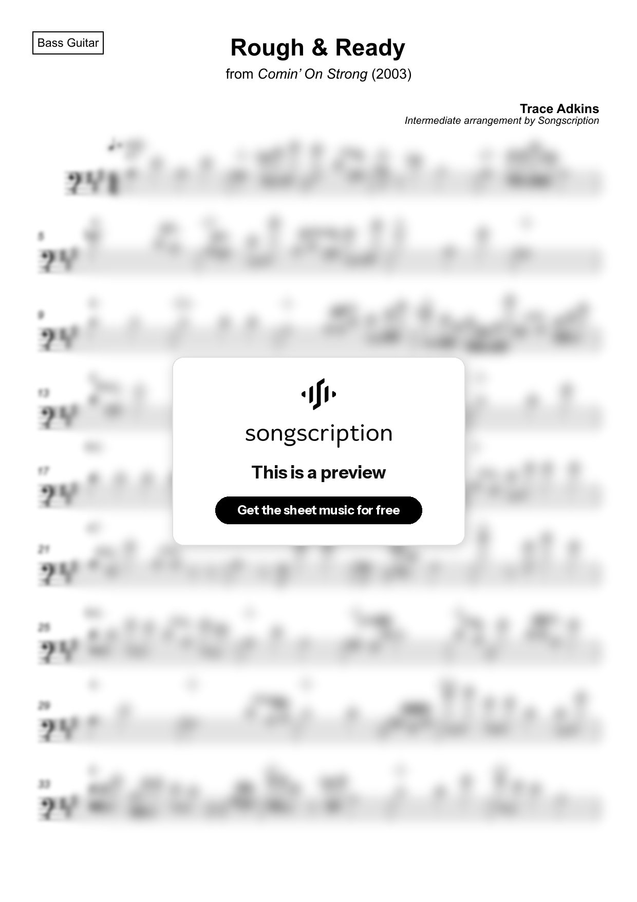 Intermediate Bass Guitar Sheet Music for "Rough & Ready" by Trace Adkins