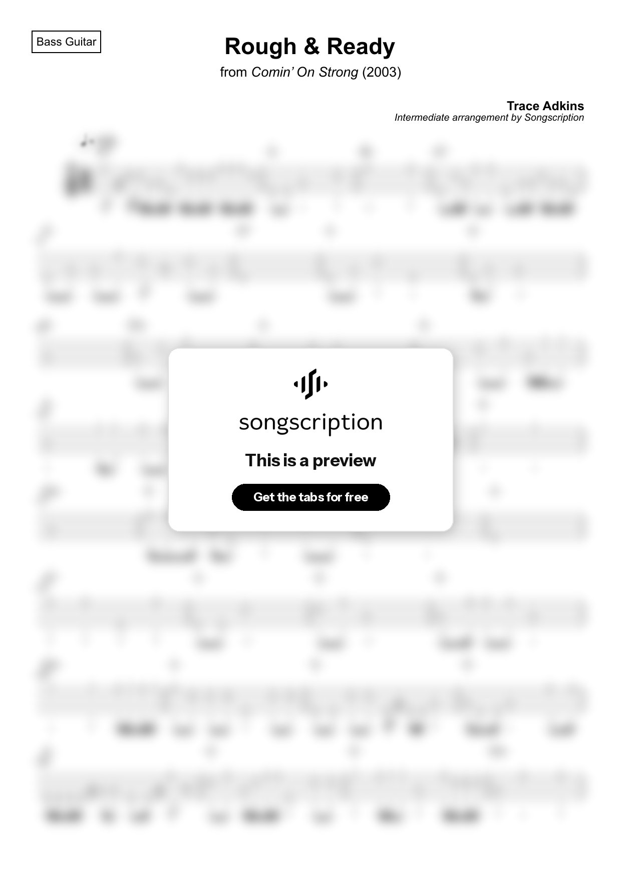 Intermediate Bass Guitar Tabs for "Rough & Ready" by Trace Adkins