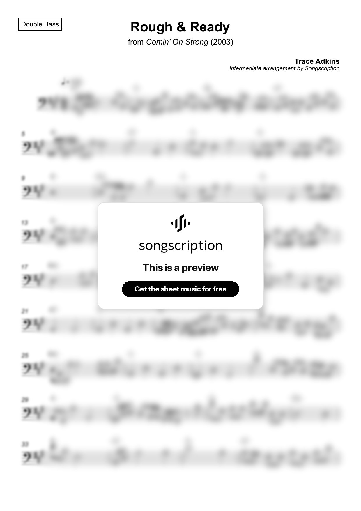 Intermediate Double Bass Sheet Music for "Rough & Ready" by Trace Adkins