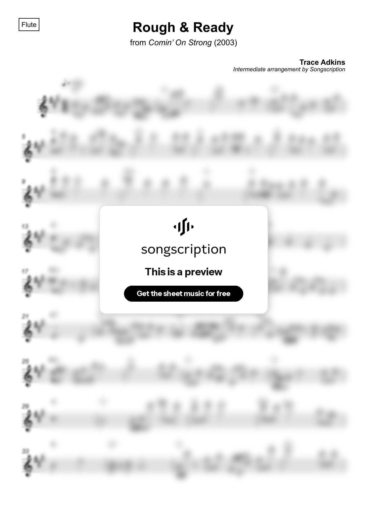 Intermediate Flute Sheet Music for "Rough & Ready" by Trace Adkins