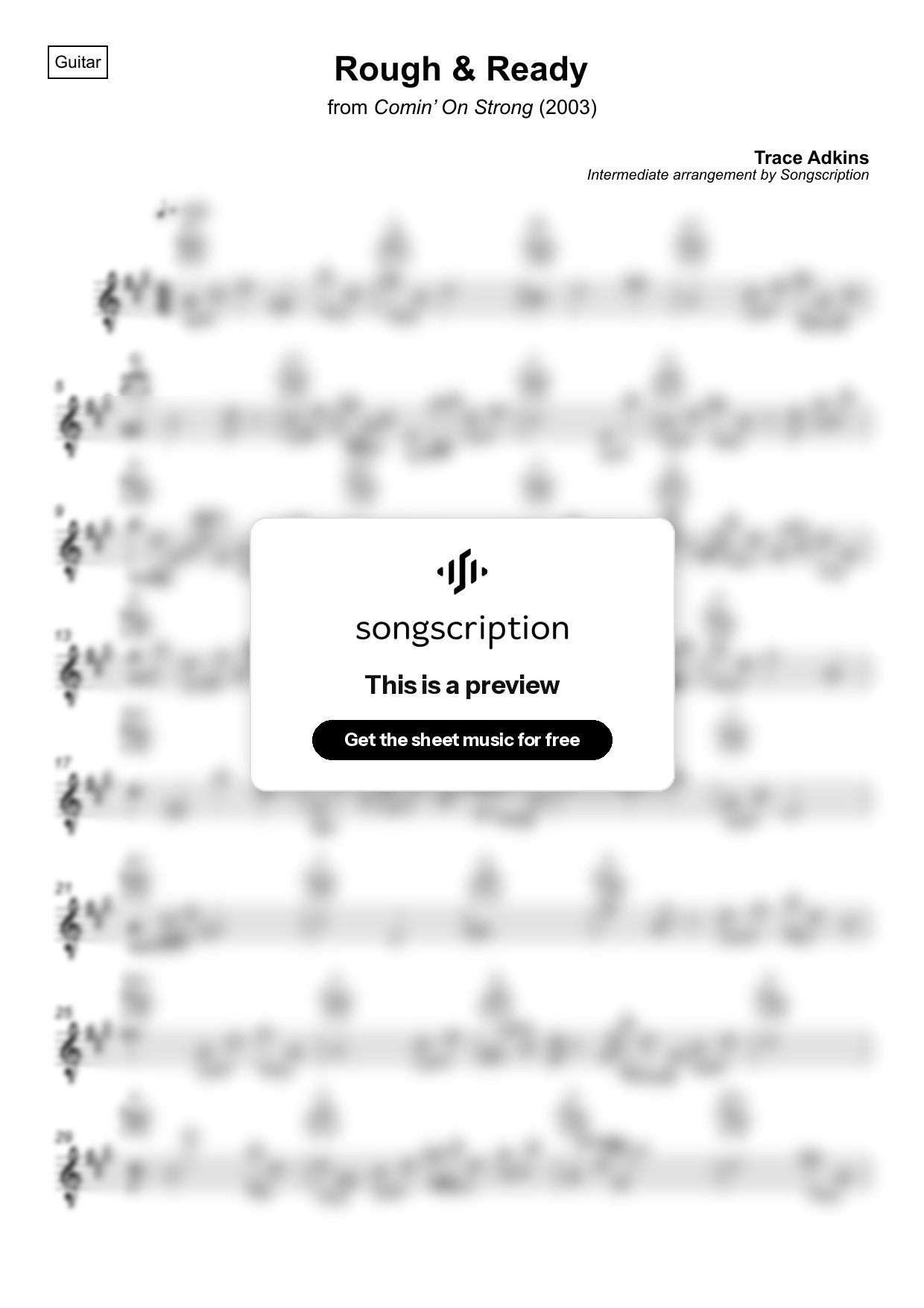Intermediate Acoustic Guitar Sheet Music for "Rough & Ready" by Trace Adkins