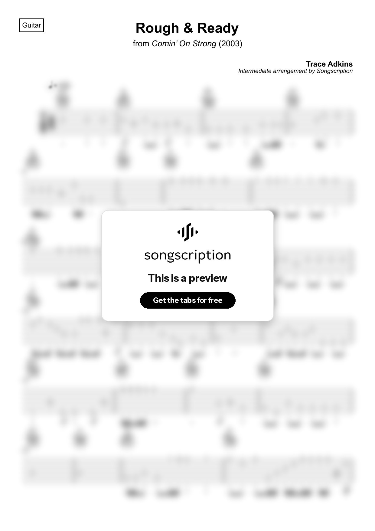 Intermediate Acoustic Guitar Tabs for "Rough & Ready" by Trace Adkins