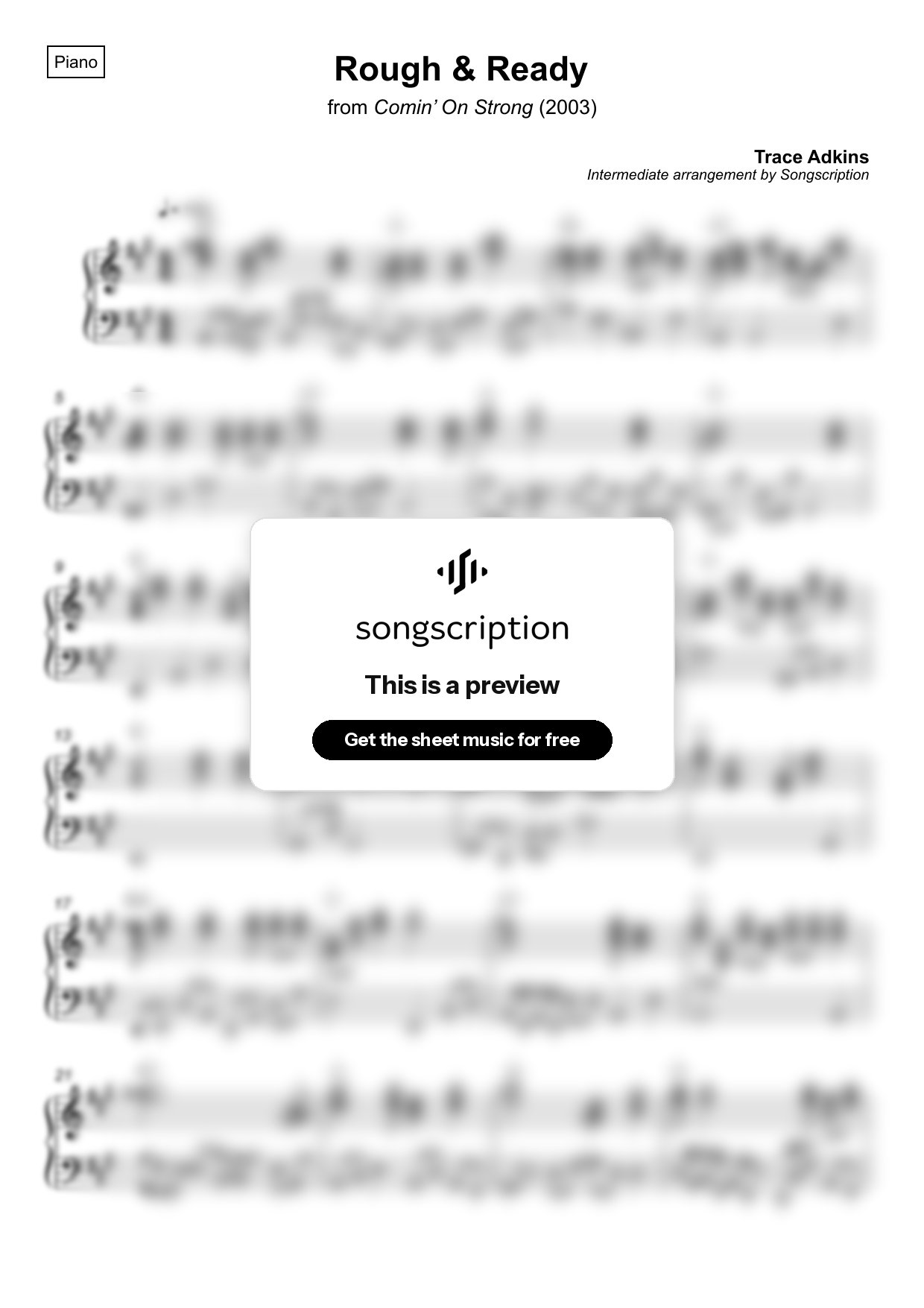 Intermediate Piano Sheet Music for "Rough & Ready" by Trace Adkins