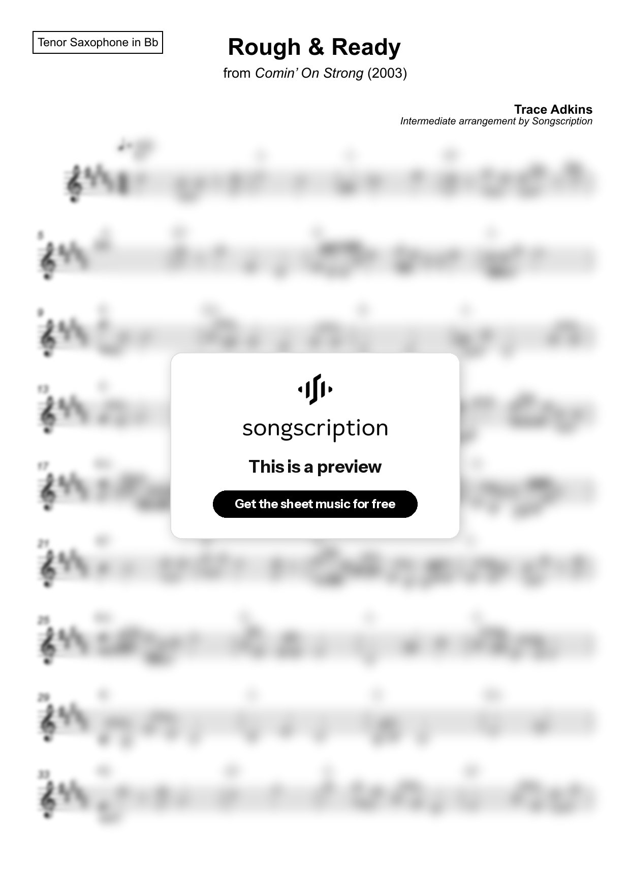 Intermediate Tenor Sax Sheet Music for "Rough & Ready" by Trace Adkins