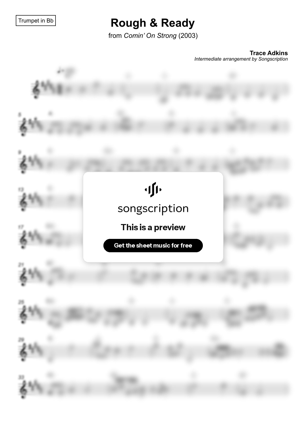 Intermediate Trumpet Sheet Music for "Rough & Ready" by Trace Adkins