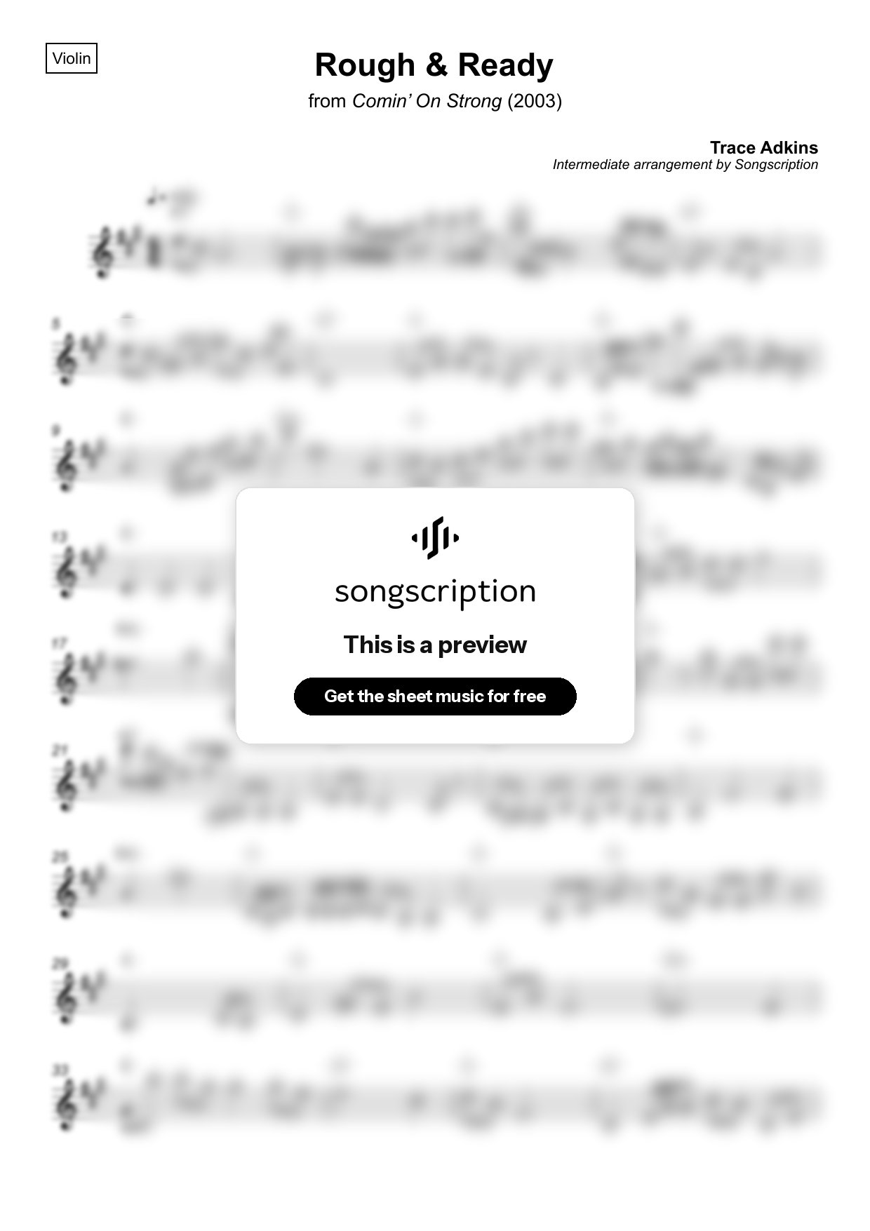 Intermediate Violin Sheet Music for "Rough & Ready" by Trace Adkins
