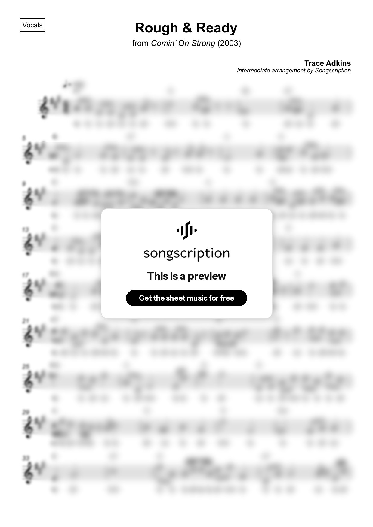 Intermediate Vocals Sheet Music for "Rough & Ready" by Trace Adkins