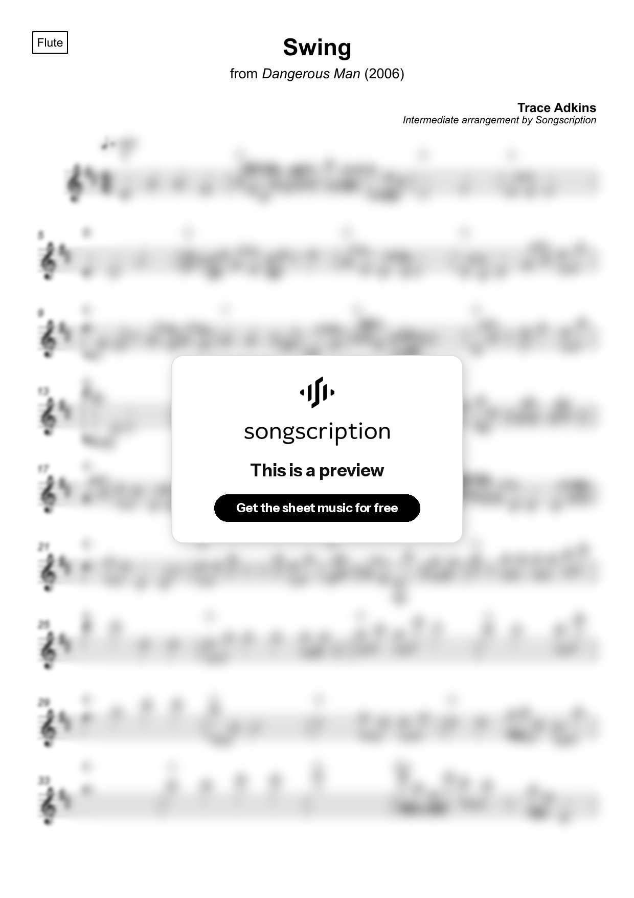 Intermediate Flute Sheet Music for "Swing" by Trace Adkins