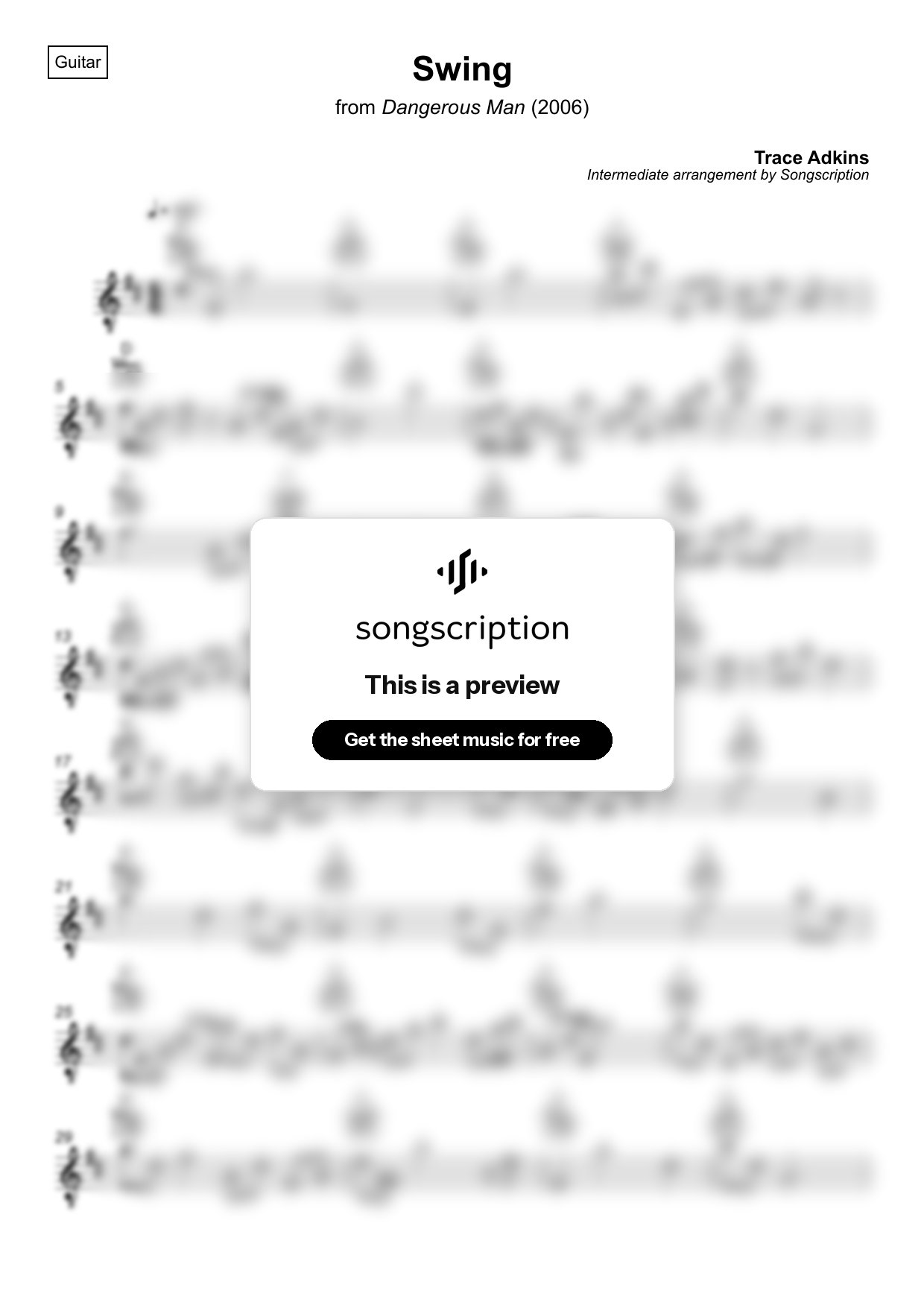 Intermediate Acoustic Guitar Sheet Music for "Swing" by Trace Adkins