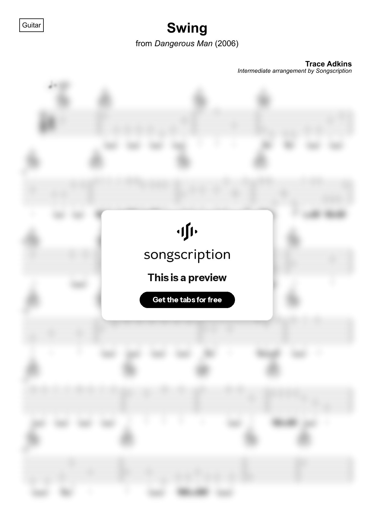 Intermediate Acoustic Guitar Tabs for "Swing" by Trace Adkins