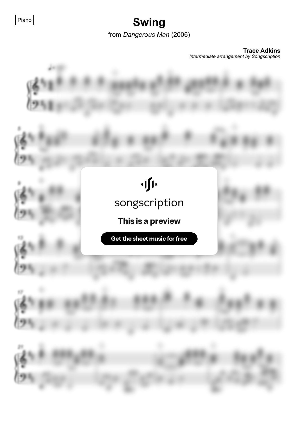 Intermediate Piano Sheet Music for "Swing" by Trace Adkins
