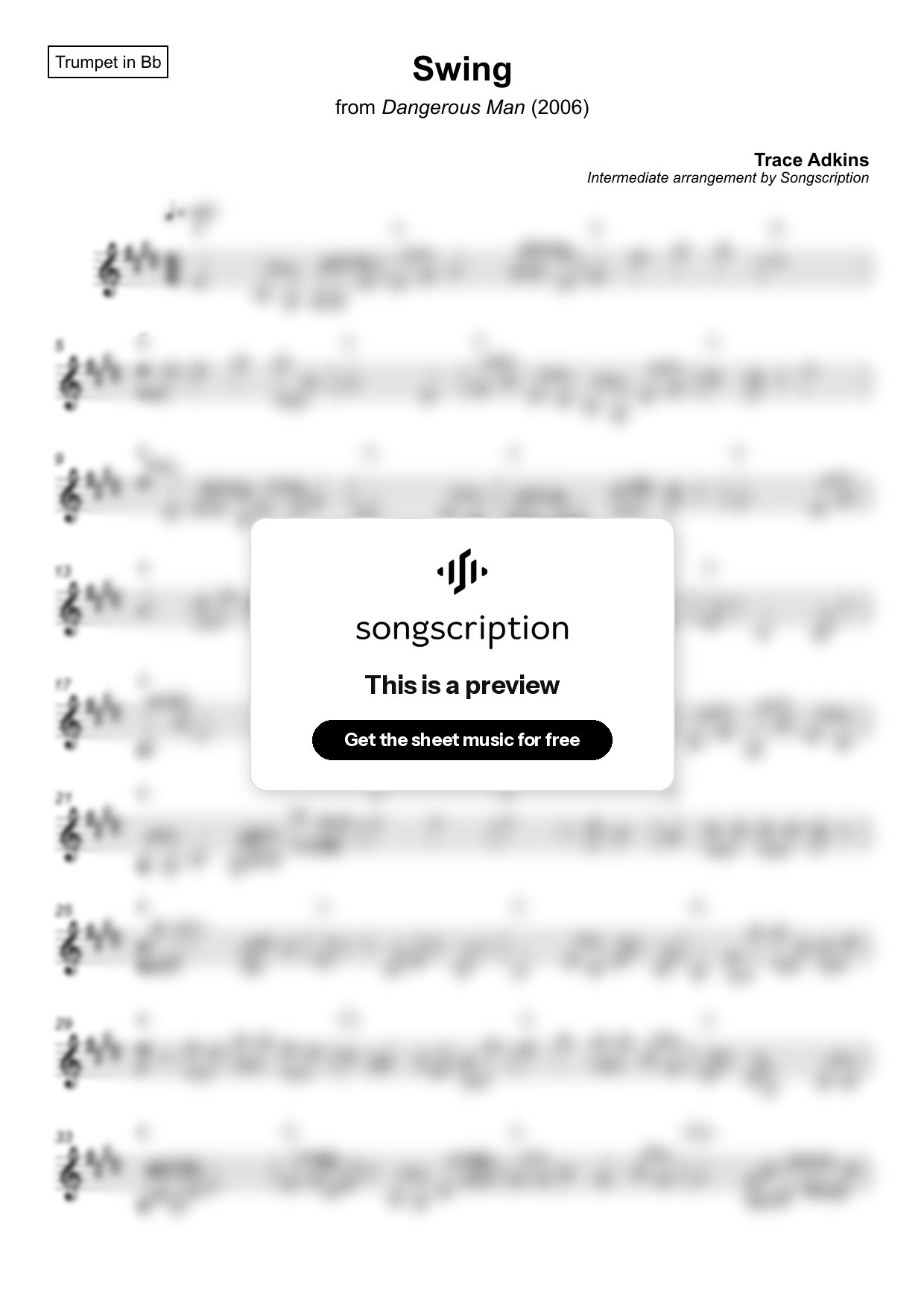 Intermediate Trumpet Sheet Music for "Swing" by Trace Adkins