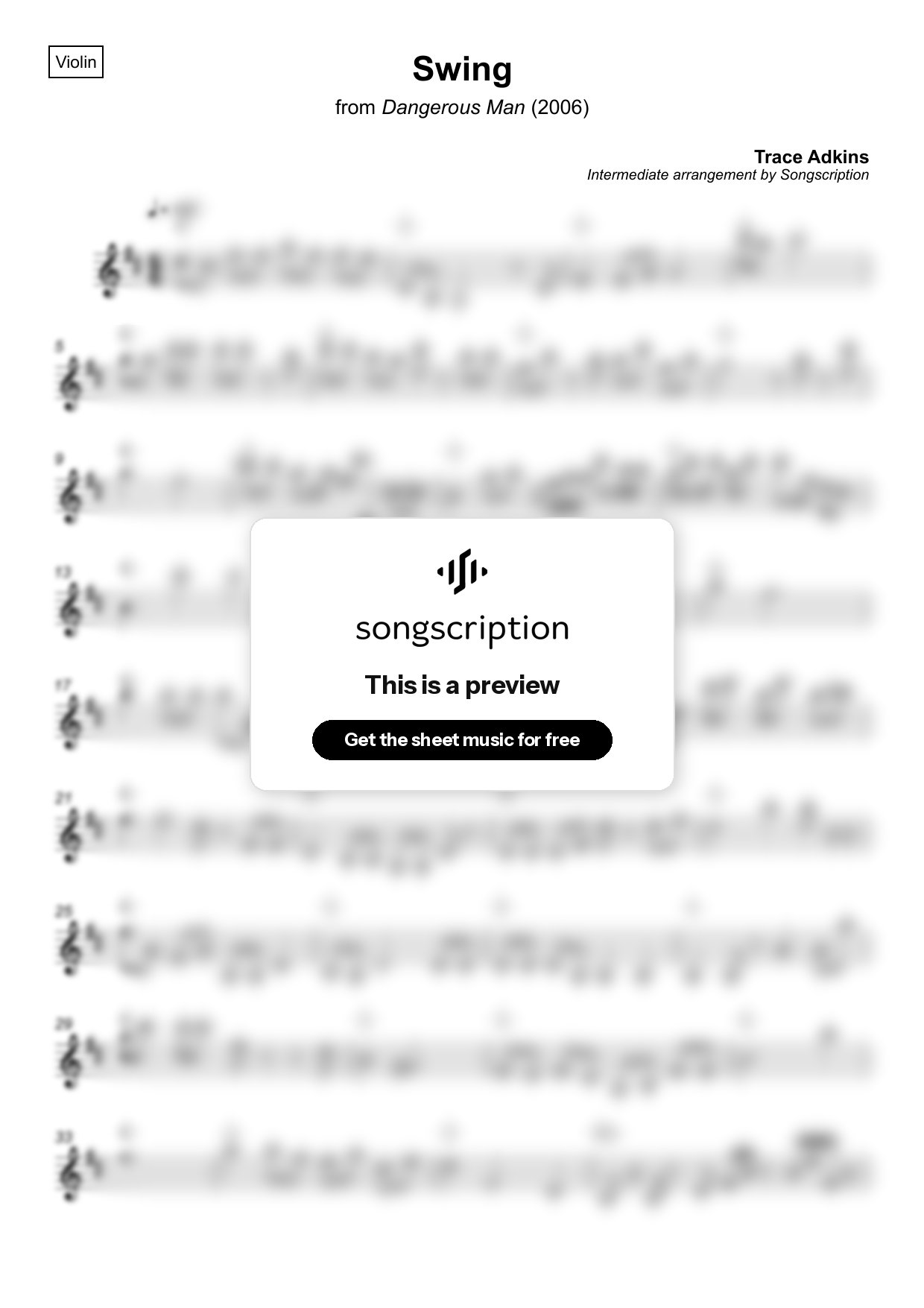 Intermediate Violin Sheet Music for "Swing" by Trace Adkins