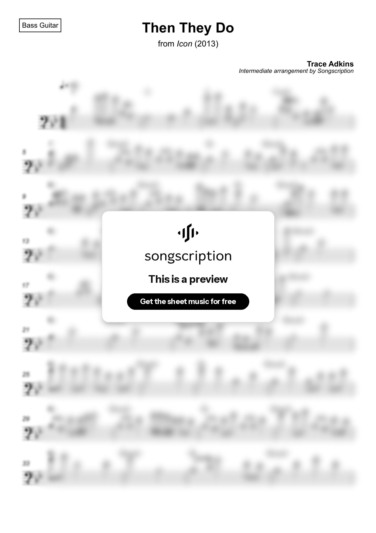 Intermediate Bass Guitar Sheet Music for "Then They Do" by Trace Adkins